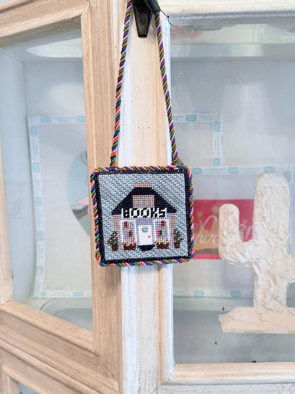 Mini Bookshop Needlepoint Canvas 18 mesh | Hand Painted Beginner Project