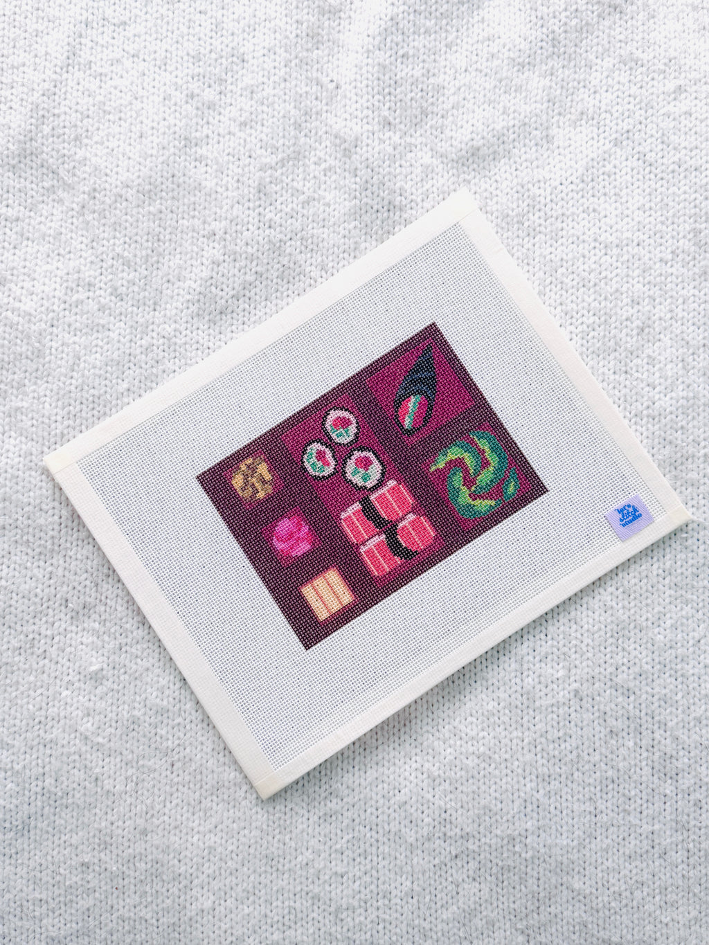 Bento Box Needlepoint Canvas | Handpainted Sushi, Edamame, Wasabi Design