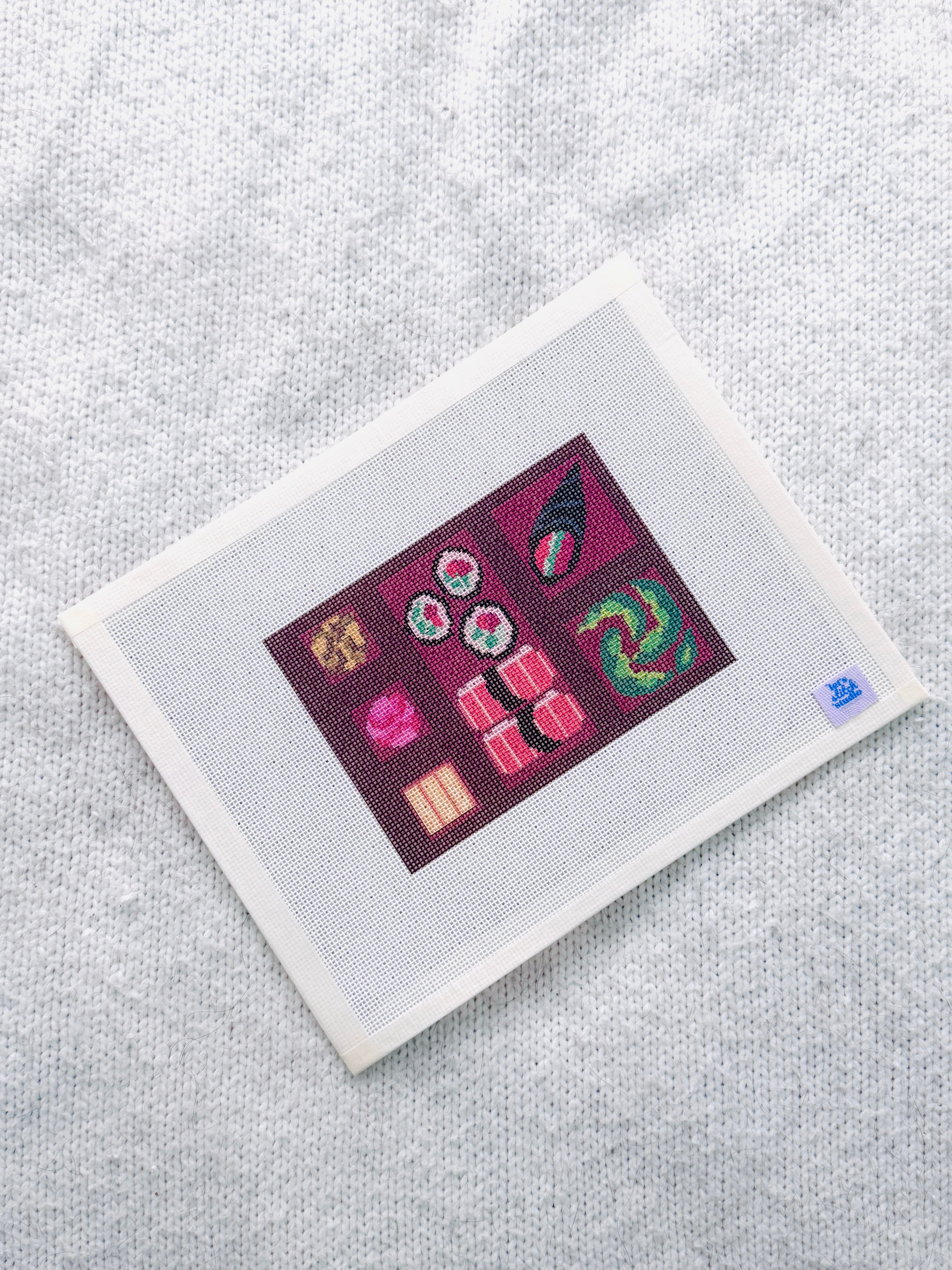Bento Box Needlepoint Canvas | Handpainted Sushi, Edamame, Wasabi Design