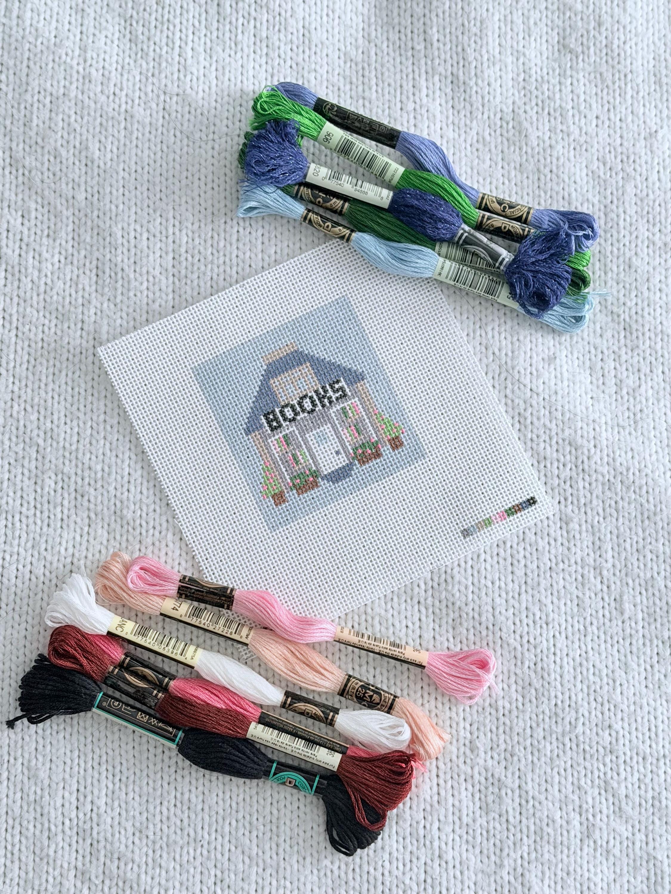 Mini Bookshop Needlepoint Canvas 18 mesh | Hand Painted Beginner Project