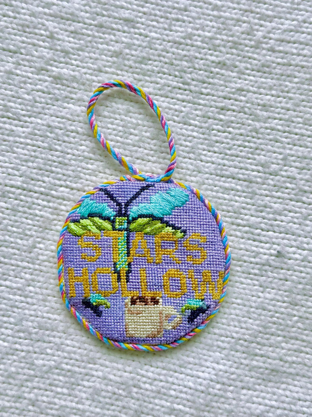 Stars Hollow Dragonfly and Coffee Cup 13 Mesh Hand-painted Needlepoint Canvas  | Gilmore Girls inspired Needlepoint