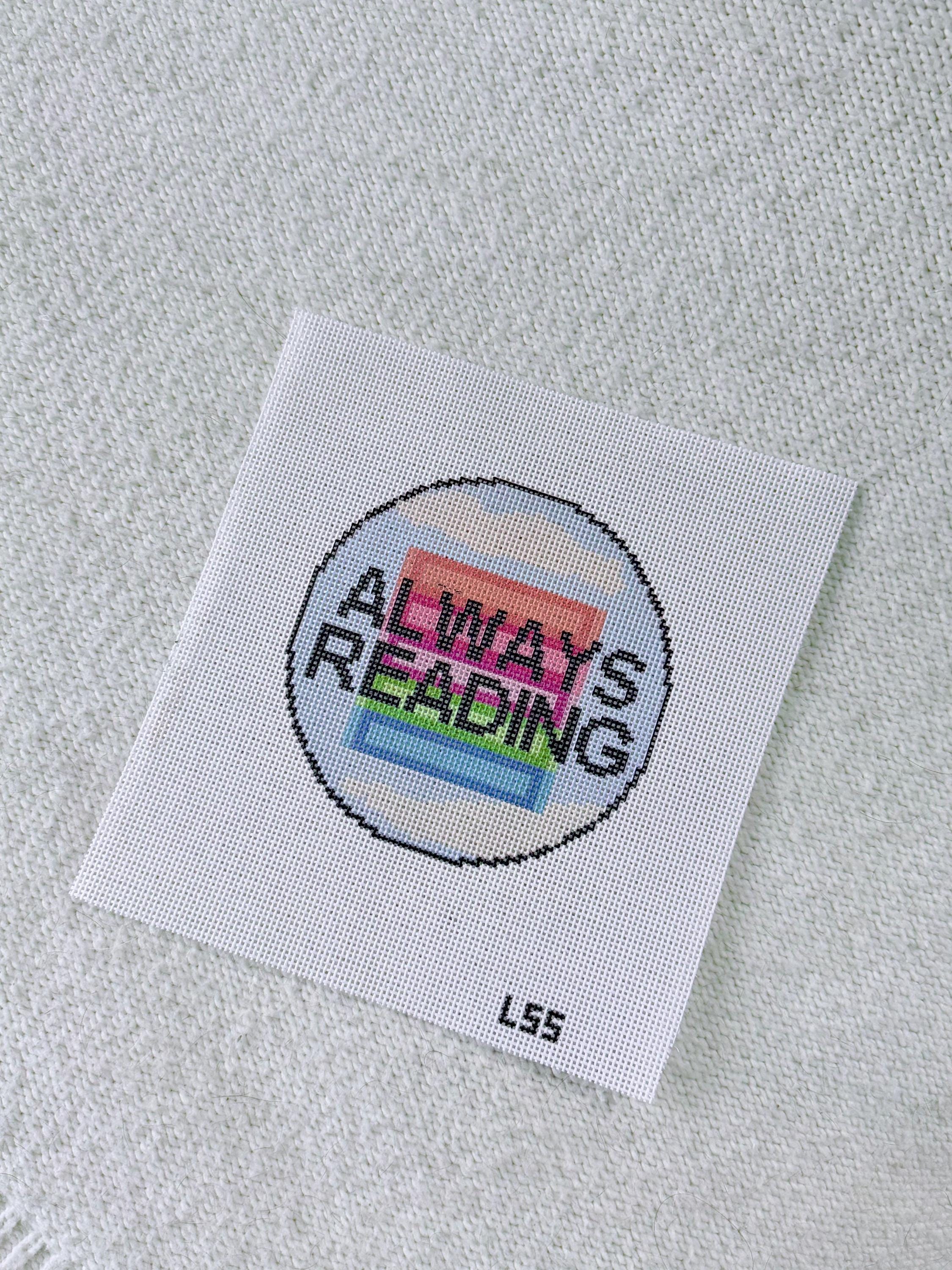 Always Reading Fantasy Bookstack 13 Mesh Needlepoint Canvas | Hand-Painted