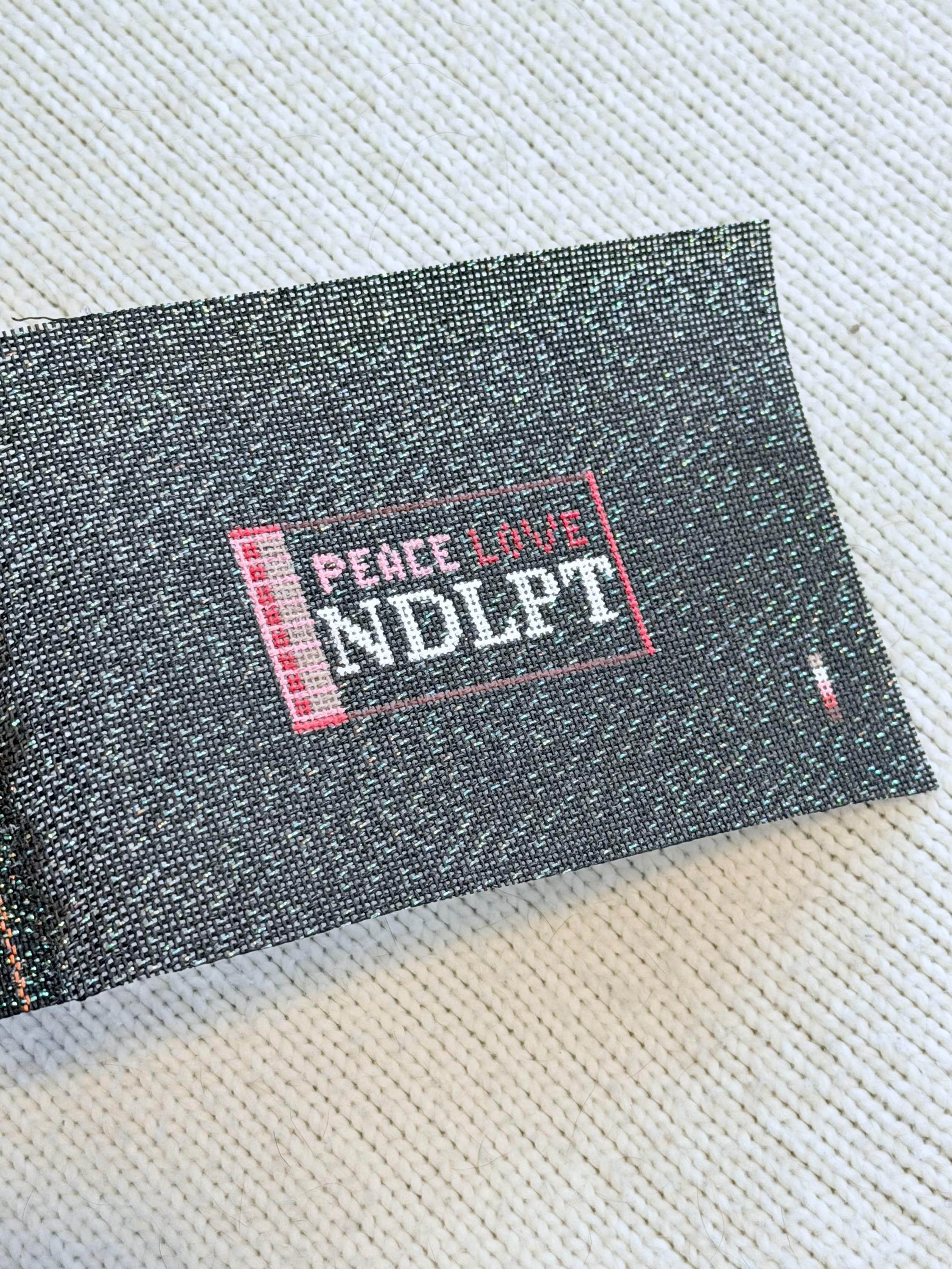 Peace Love NDLPT Matchbox Needlepoint Canvas on Black Sparkle 18 mesh | HandPainted