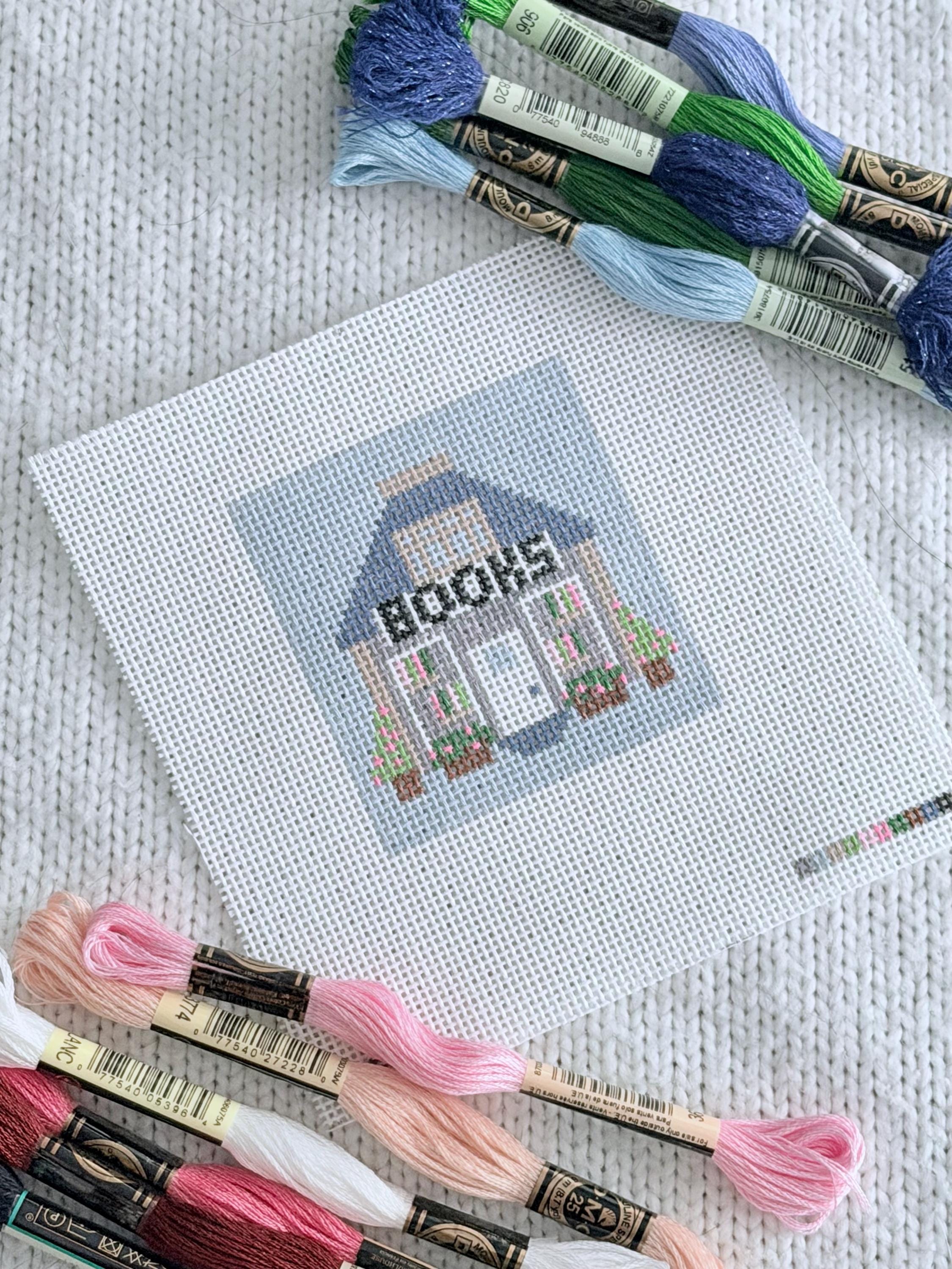 Mini Bookshop Needlepoint Canvas 18 mesh | Hand Painted Beginner Project