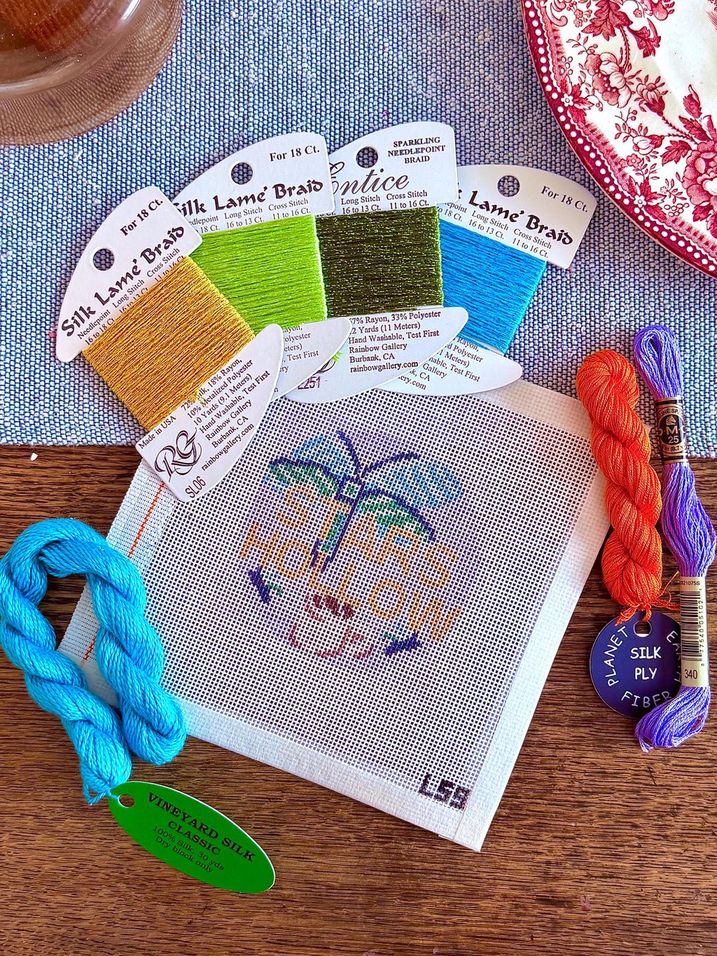 Stars Hollow Dragonfly and Coffee Cup 13 Mesh Hand-painted Needlepoint Canvas  | Gilmore Girls inspired Needlepoint