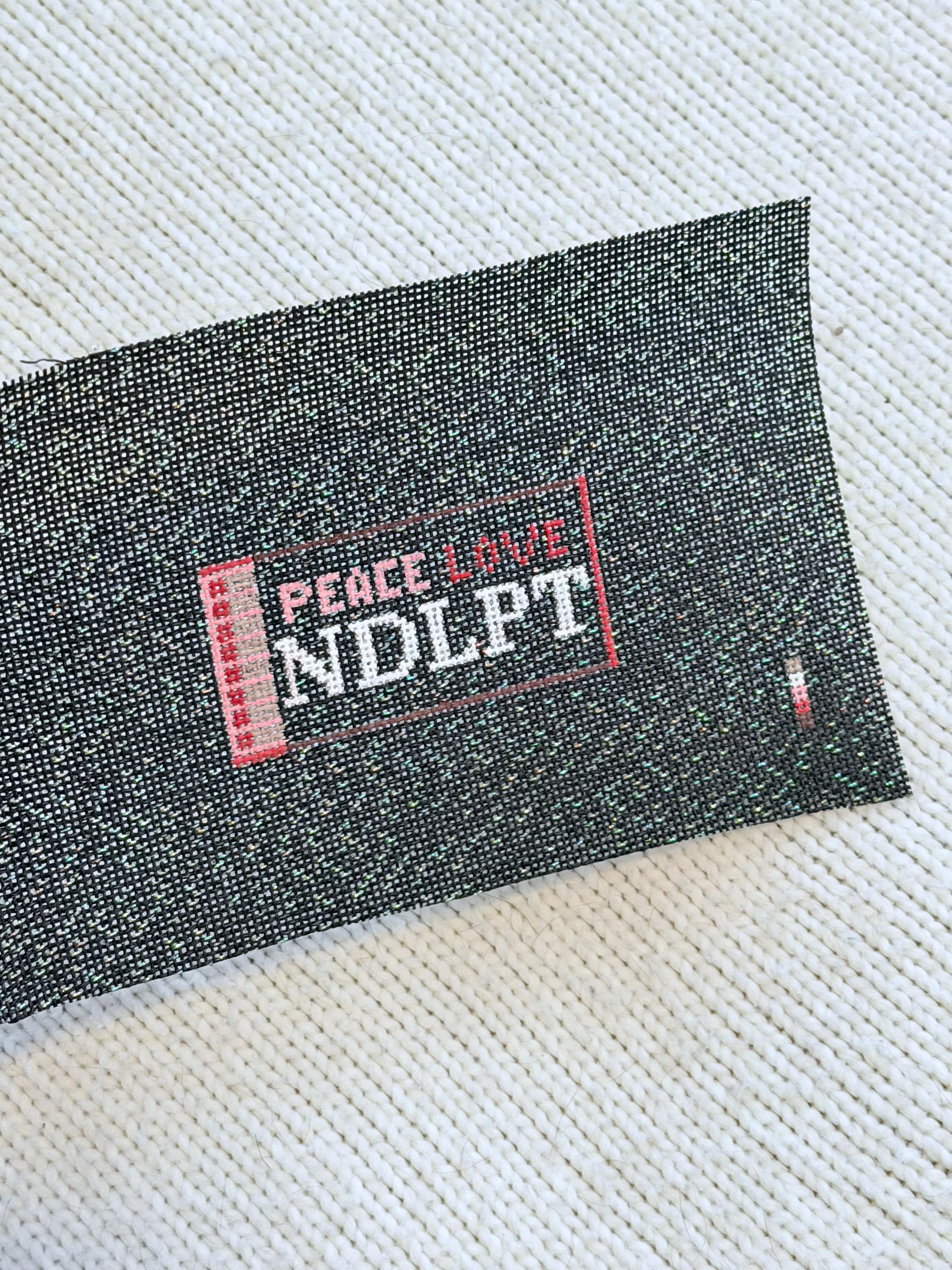 Peace Love NDLPT Matchbox Needlepoint Canvas on Black Sparkle 18 mesh | HandPainted