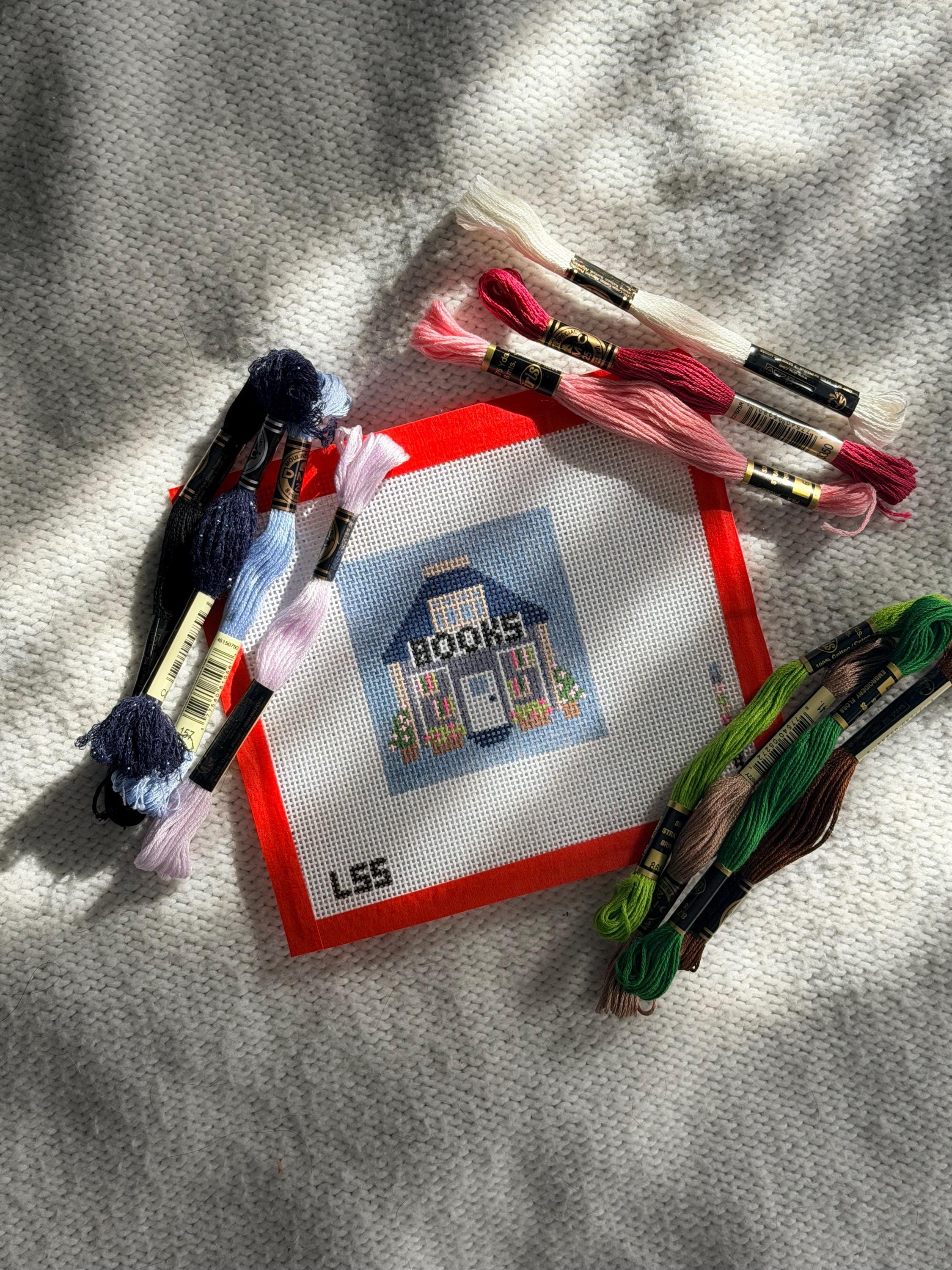 Mini Bookshop Needlepoint Canvas 18 mesh | Hand Painted Beginner Project