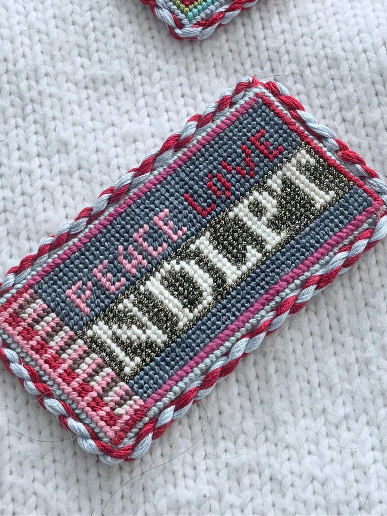 Peace Love NDLPT Matchbox Needlepoint Canvas on Black Sparkle 18 mesh | HandPainted