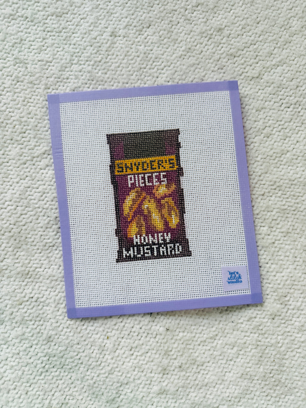 Honey Mustard Pretzel Pieces Snack Needlepoint Canvas | Hand painted 18 Mesh