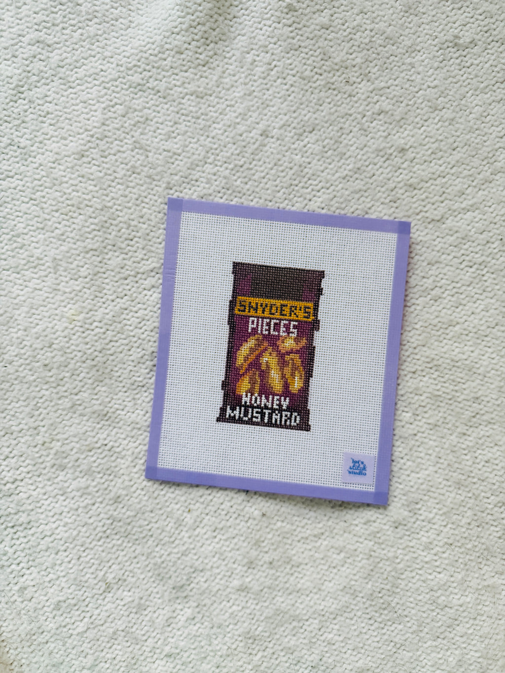 Honey Mustard Pretzel Pieces Snack Needlepoint Canvas | Hand painted 18 Mesh