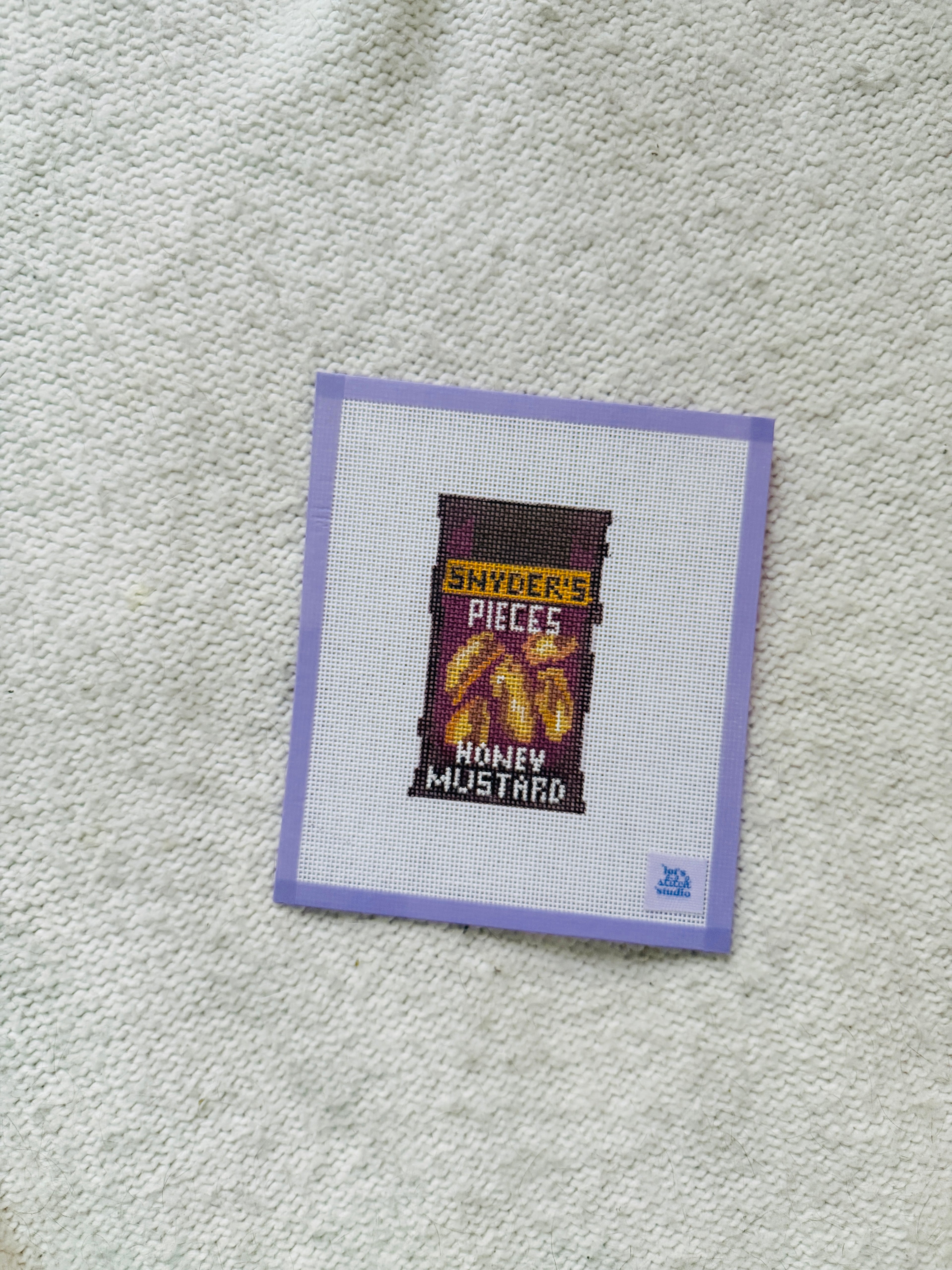 Honey Mustard Pretzel Pieces Snack Needlepoint Canvas | Hand painted 18 Mesh