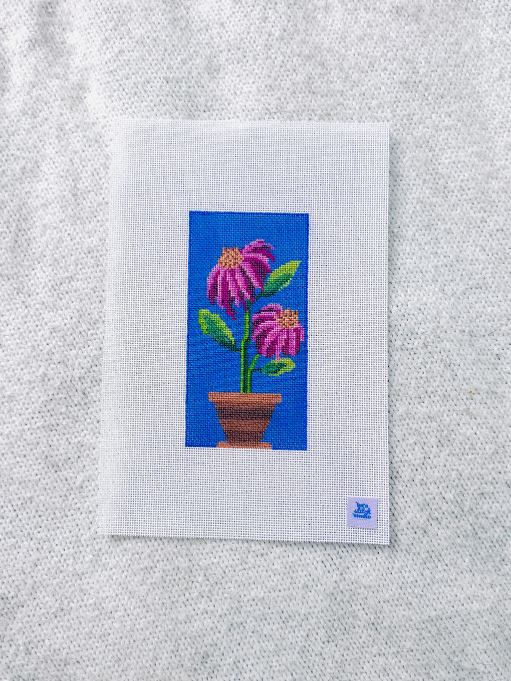 Pink and Purple Coneflower in a Terracotta Pot - Hand Painted 18 Mono Mesh Needlepoint Canvas