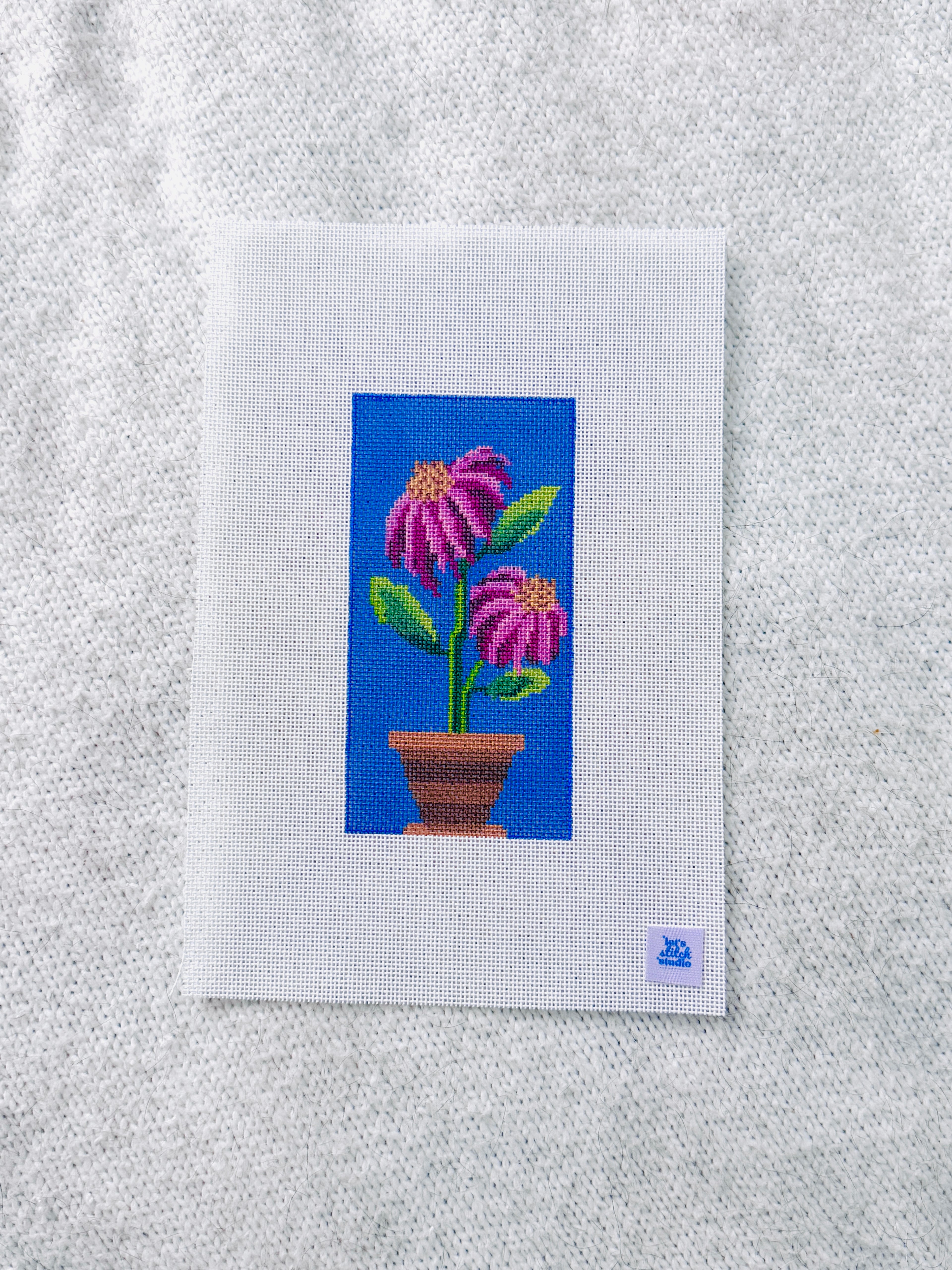 Pink and Purple Coneflower in a Terracotta Pot - Hand Painted 18 Mono Mesh Needlepoint Canvas