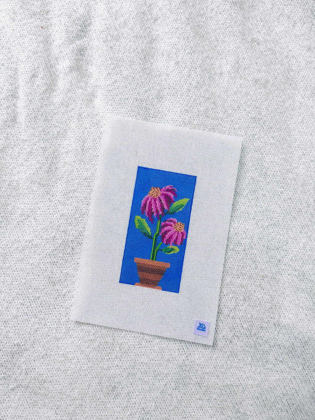 Pink and Purple Coneflower in a Terracotta Pot - Hand Painted 18 Mono Mesh Needlepoint Canvas