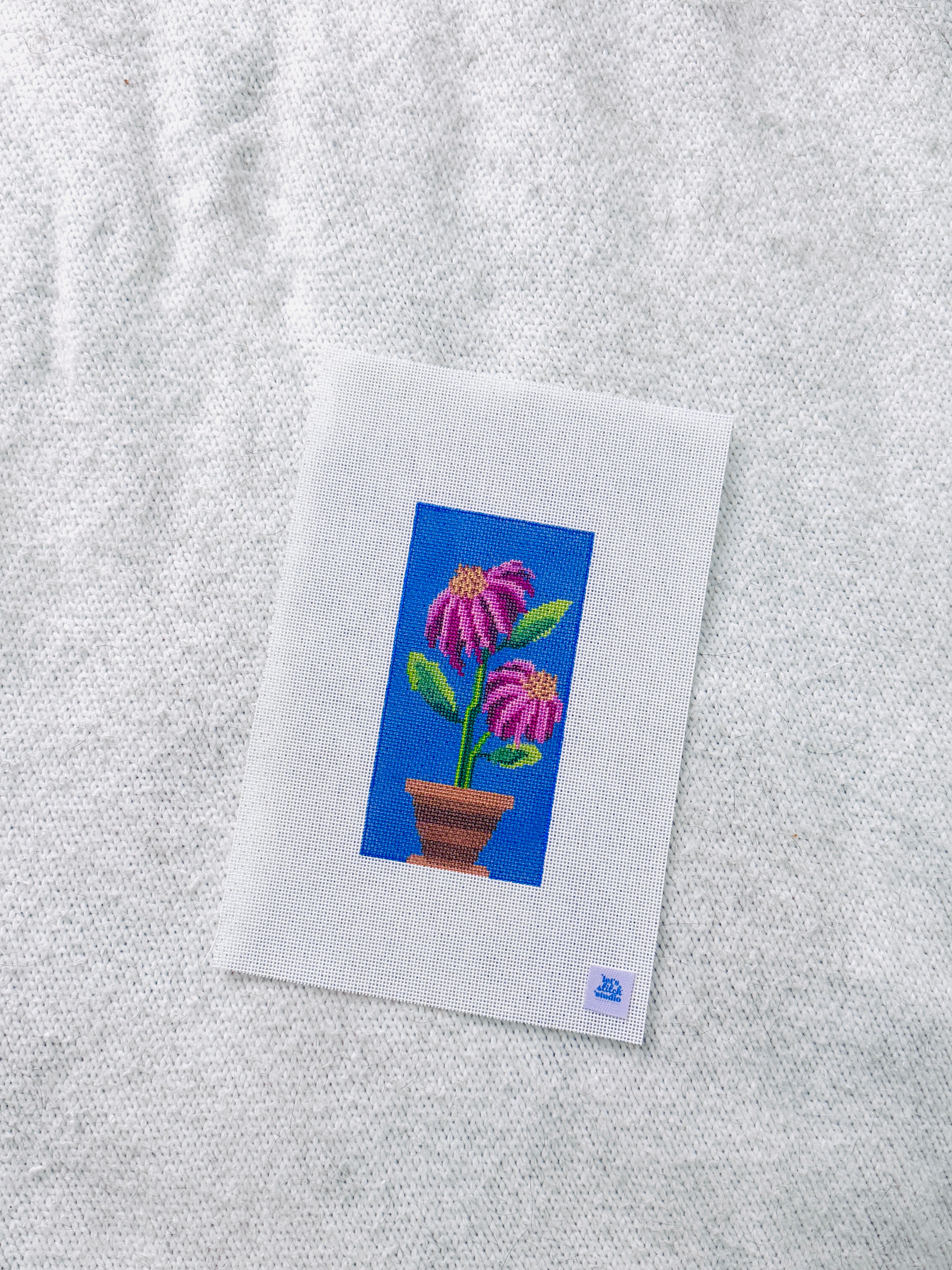 Pink and Purple Coneflower in a Terracotta Pot - Hand Painted 18 Mono Mesh Needlepoint Canvas
