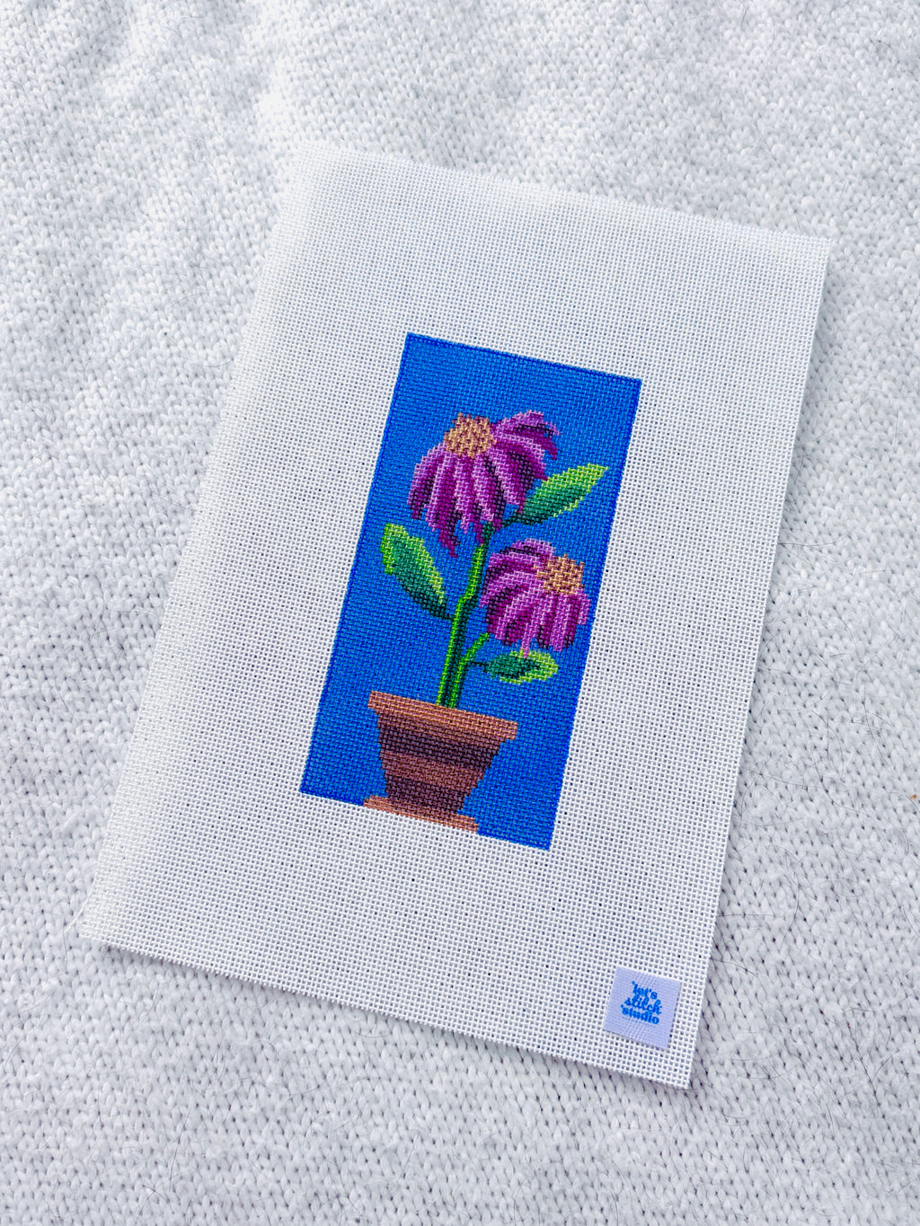 Pink and Purple Coneflower in a Terracotta Pot - Hand Painted 18 Mono Mesh Needlepoint Canvas