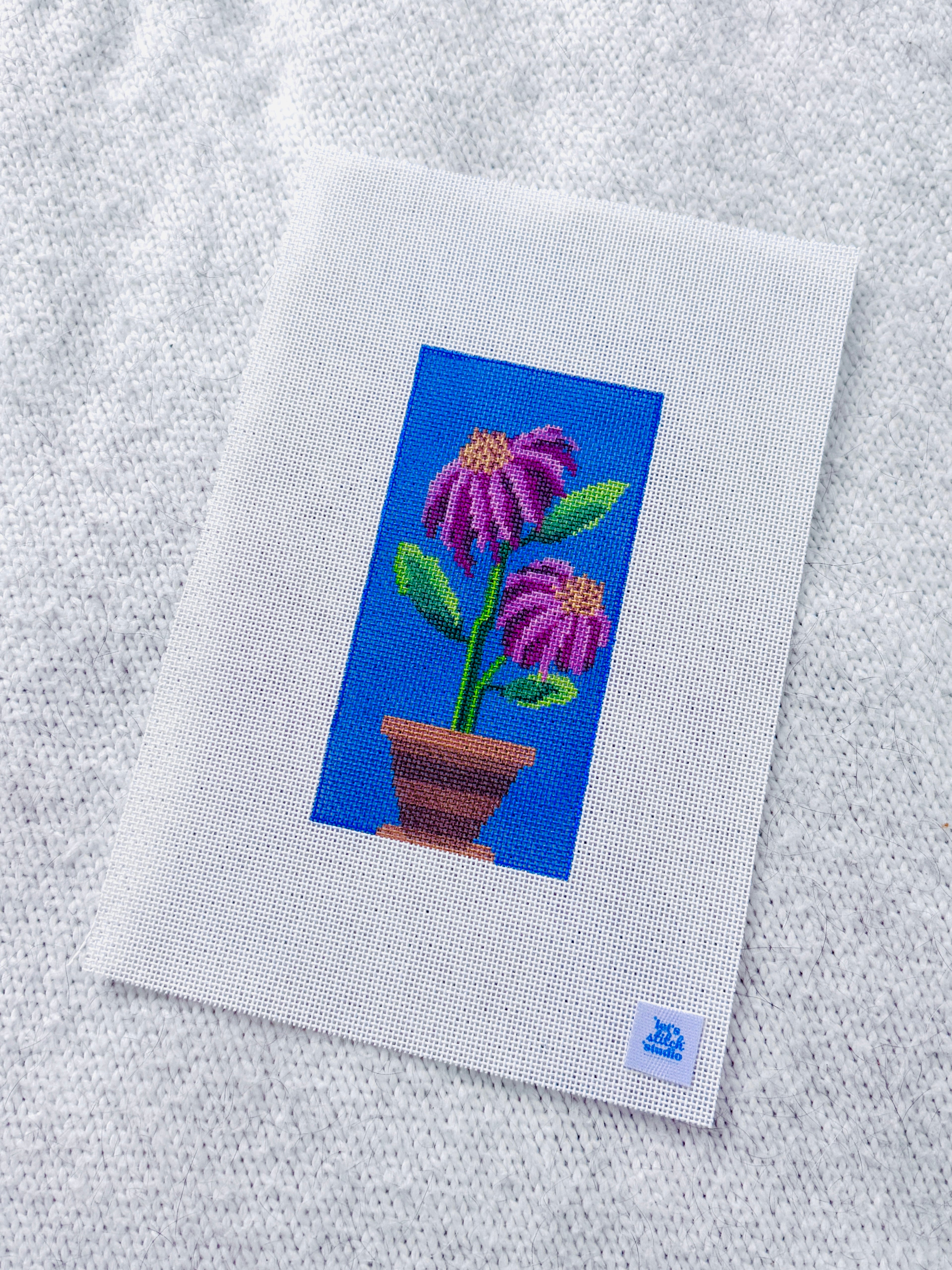 Pink and Purple Coneflower in a Terracotta Pot - Hand Painted 18 Mono Mesh Needlepoint Canvas