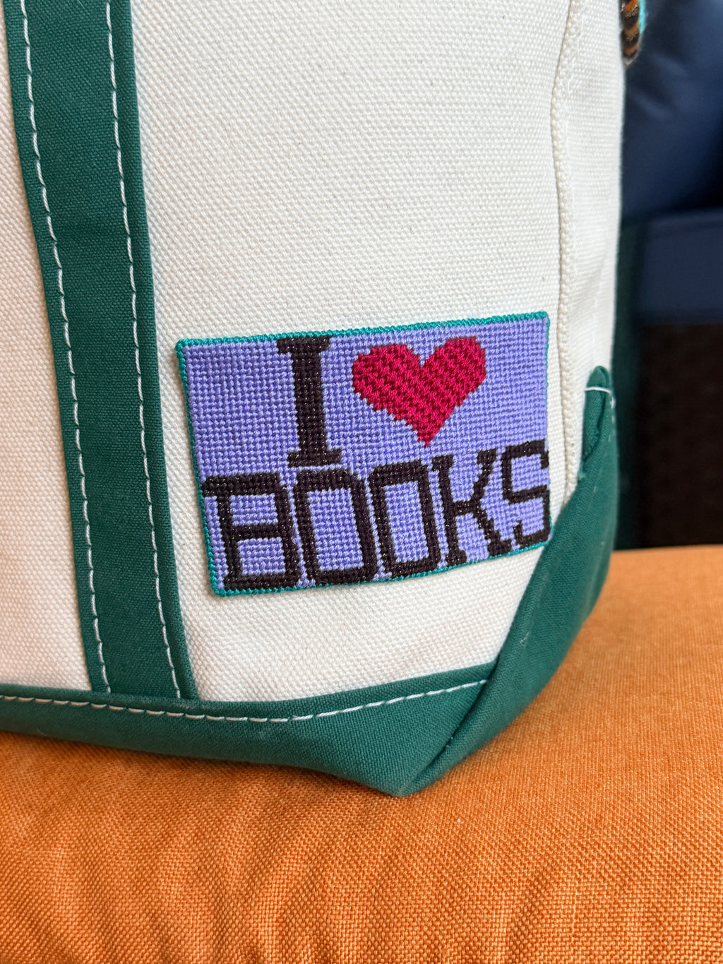 I Heart Books // I Love Books Hand Painted Needlepoint Canvas