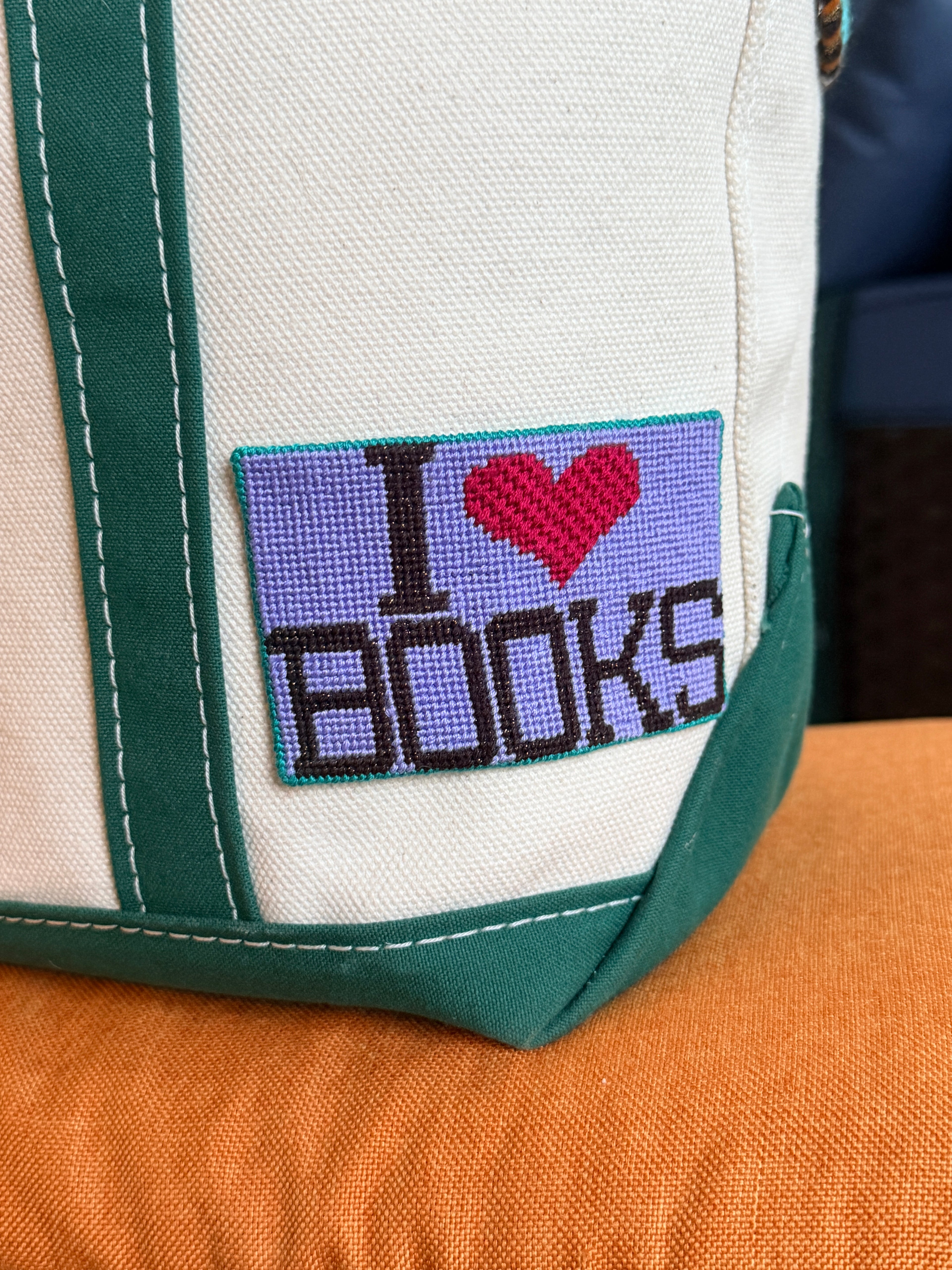 I Heart Books // I Love Books Hand Painted Needlepoint Canvas
