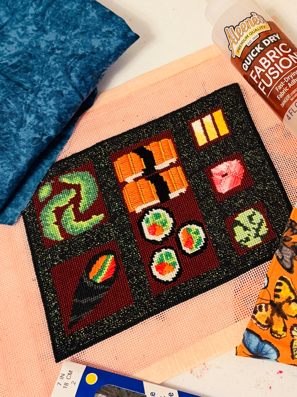 Bento Box Needlepoint Canvas | Handpainted Sushi, Edamame, Wasabi Design