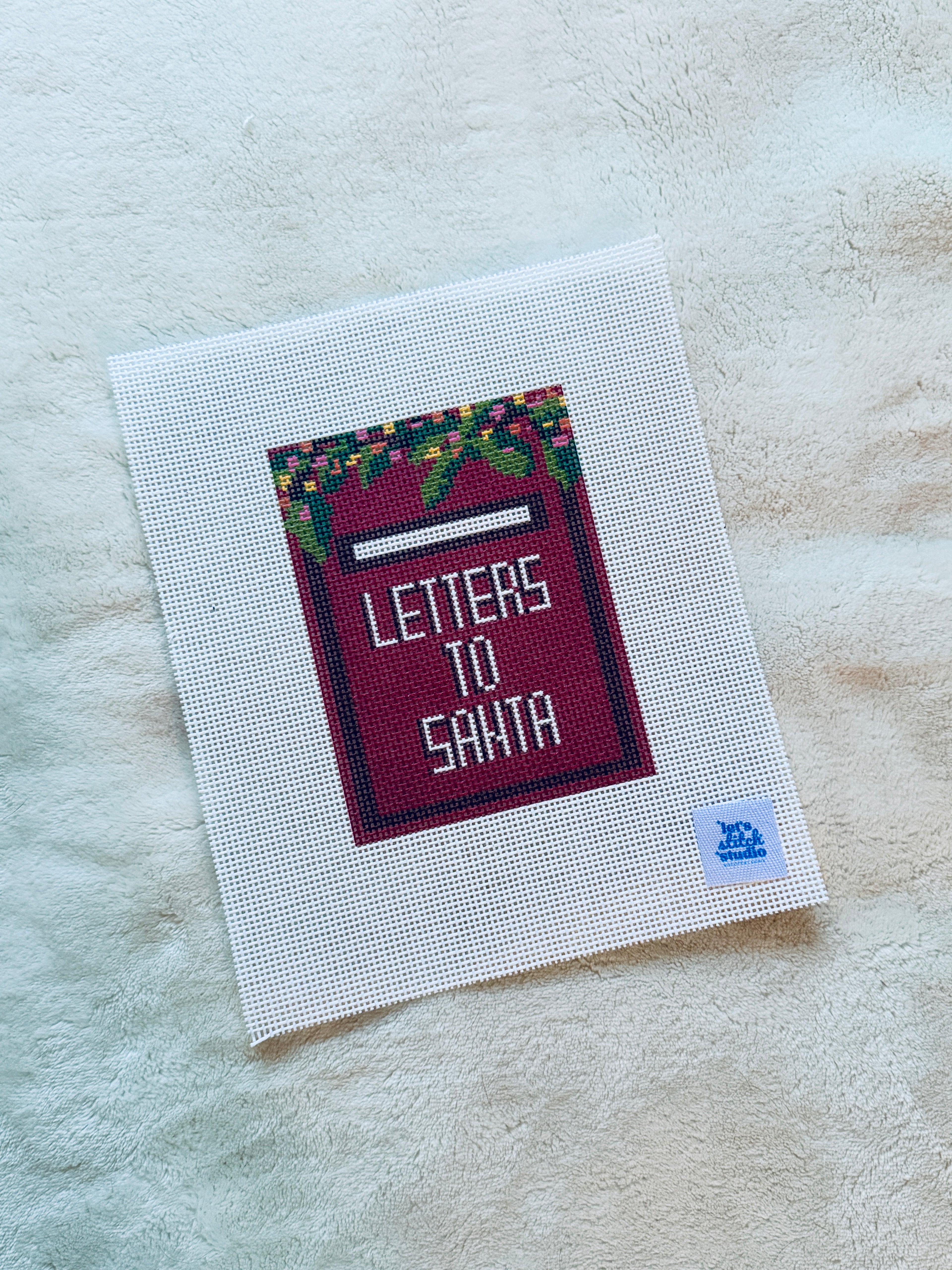 Letters To Santa Mailbox painted 13 Mesh Needlepoint Canvas