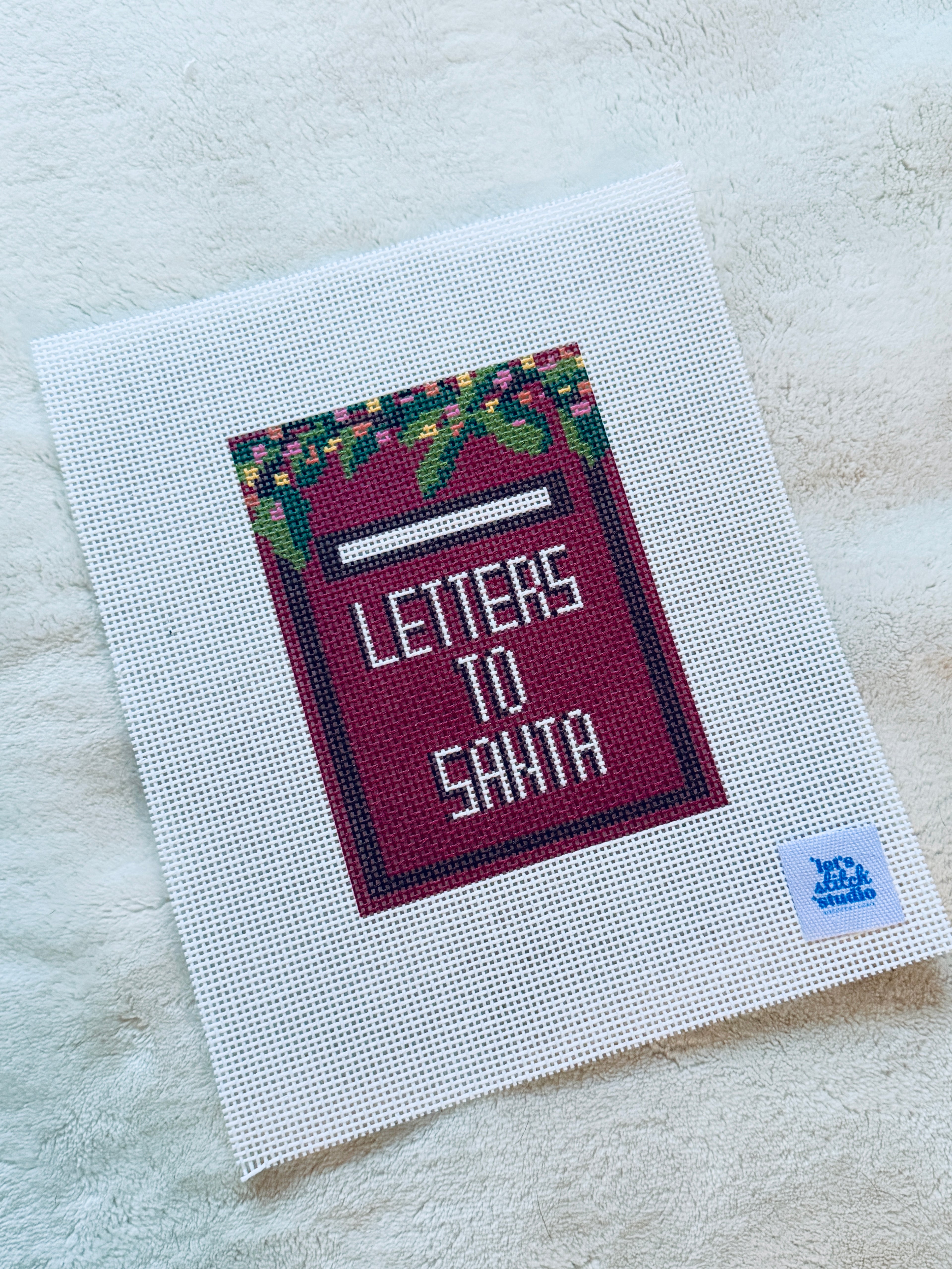 Letters To Santa Mailbox painted 13 Mesh Needlepoint Canvas