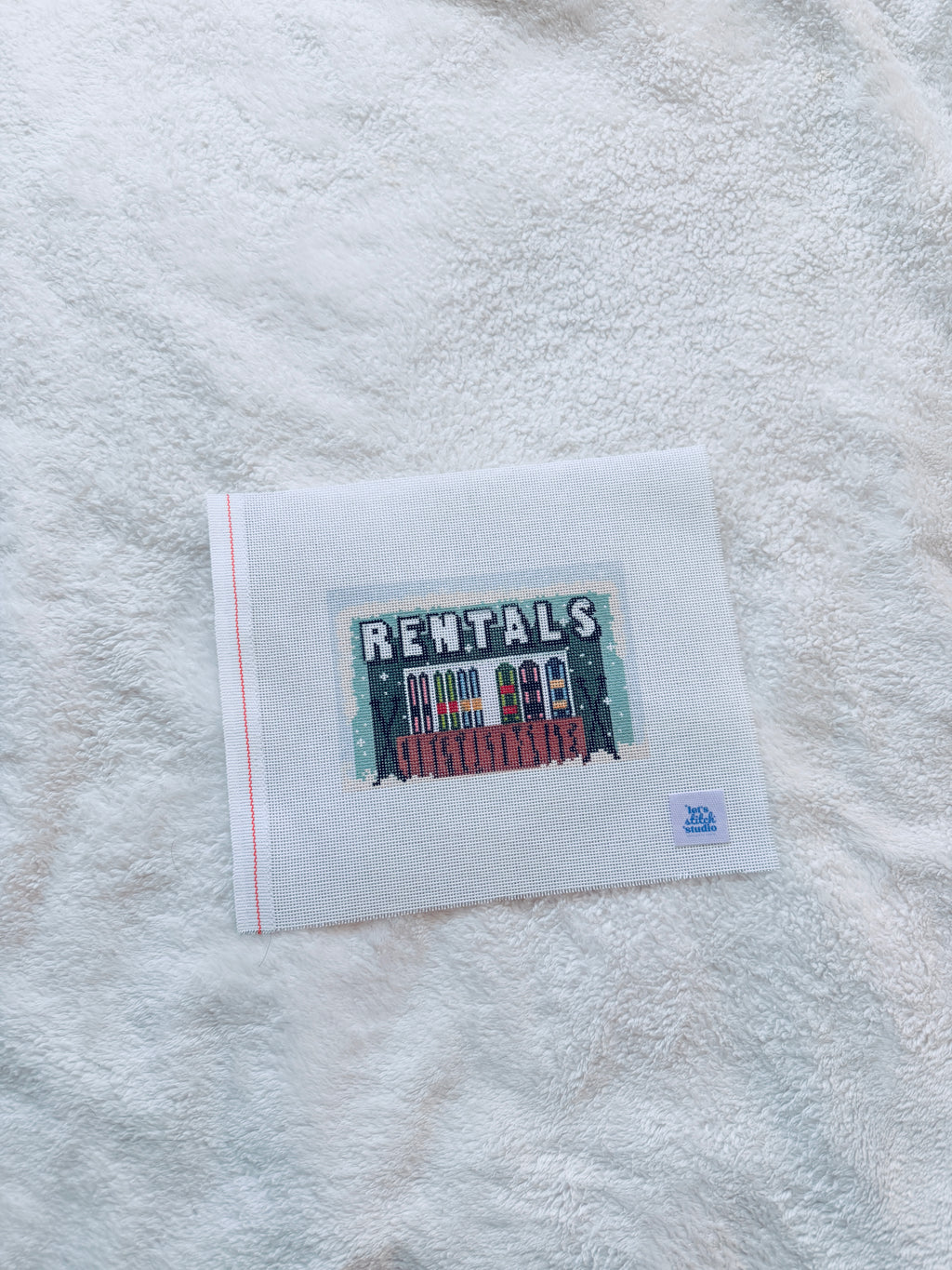 Rentals Ski and Snowboard Winter Scene Needlepoint Canvas