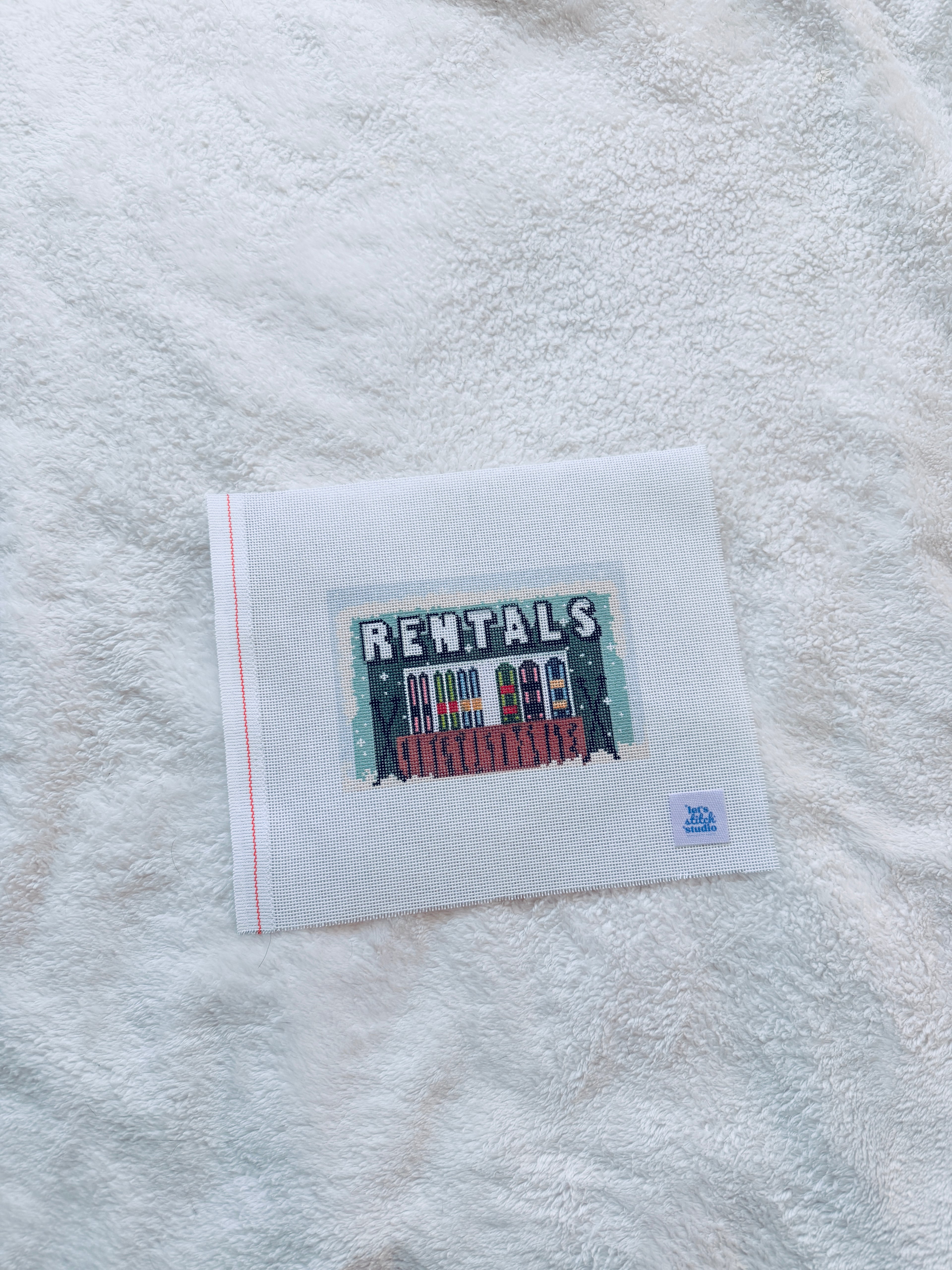 Rentals Ski and Snowboard Winter Scene Needlepoint Canvas