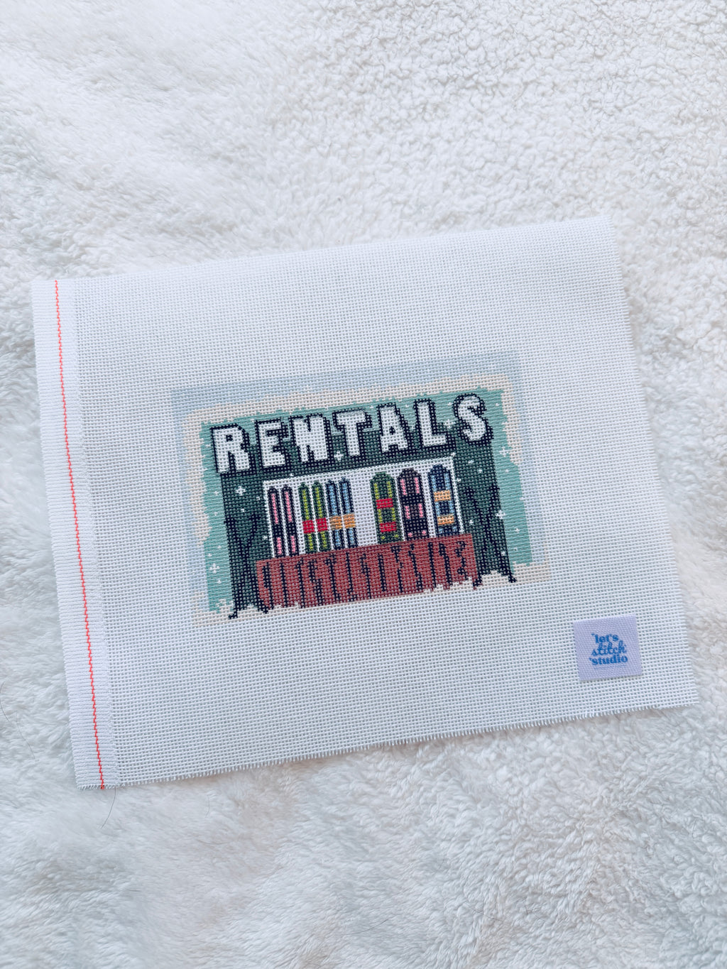 Rentals Ski and Snowboard Winter Scene Needlepoint Canvas