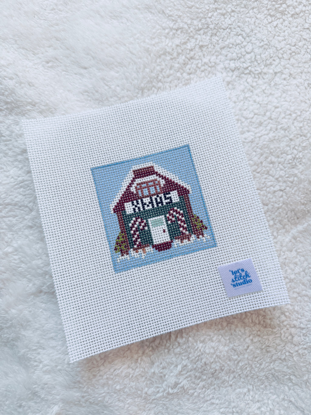 Xmas Candy Cane Mini Shop Hand Painted on 13 Mesh Canvas