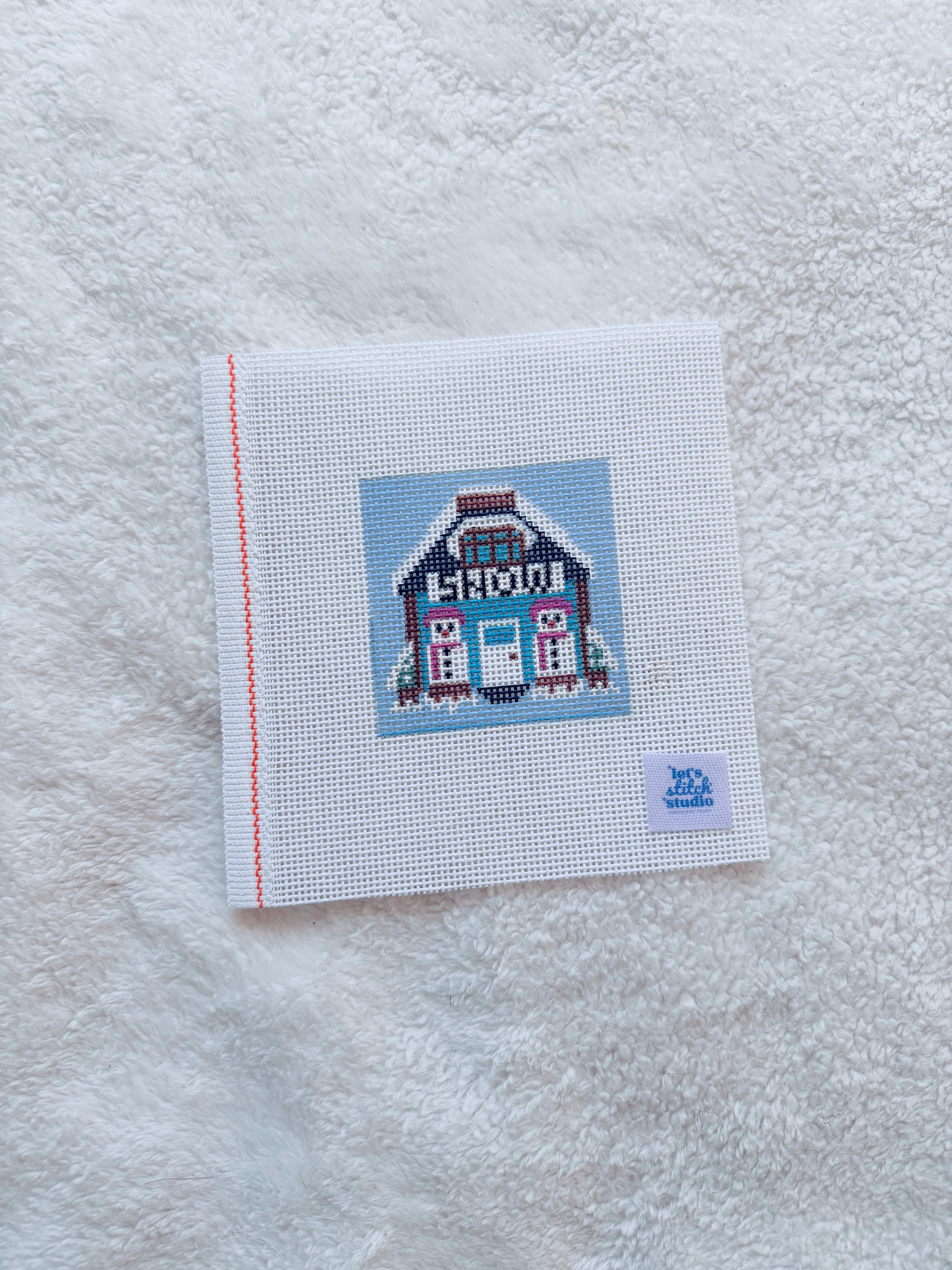 Snow Folk Mini Shop Hand Painted on 18 Mesh Mono Canvas