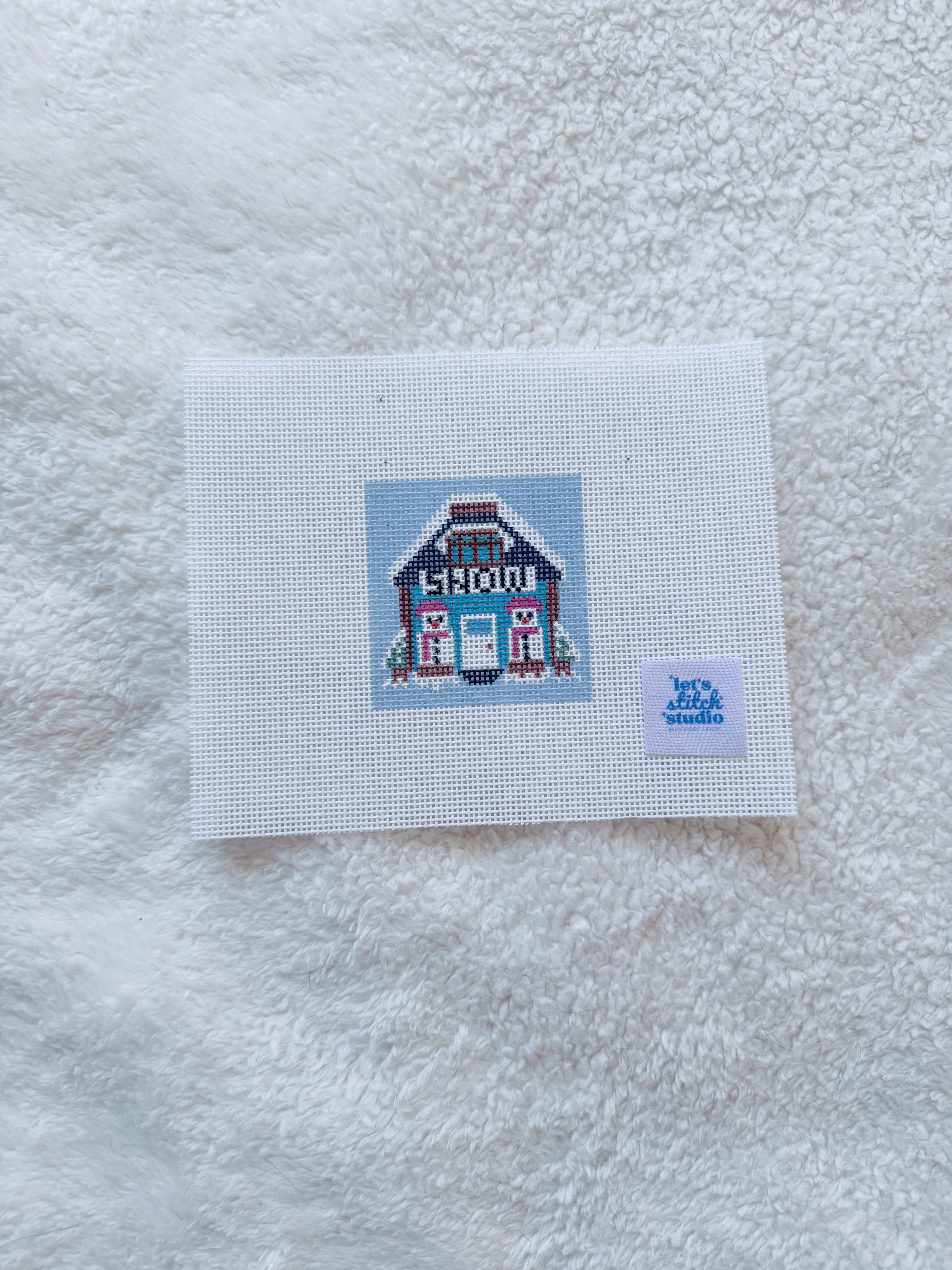 Snow Folk Mini Shop Hand Painted on 18 Mesh Mono Canvas