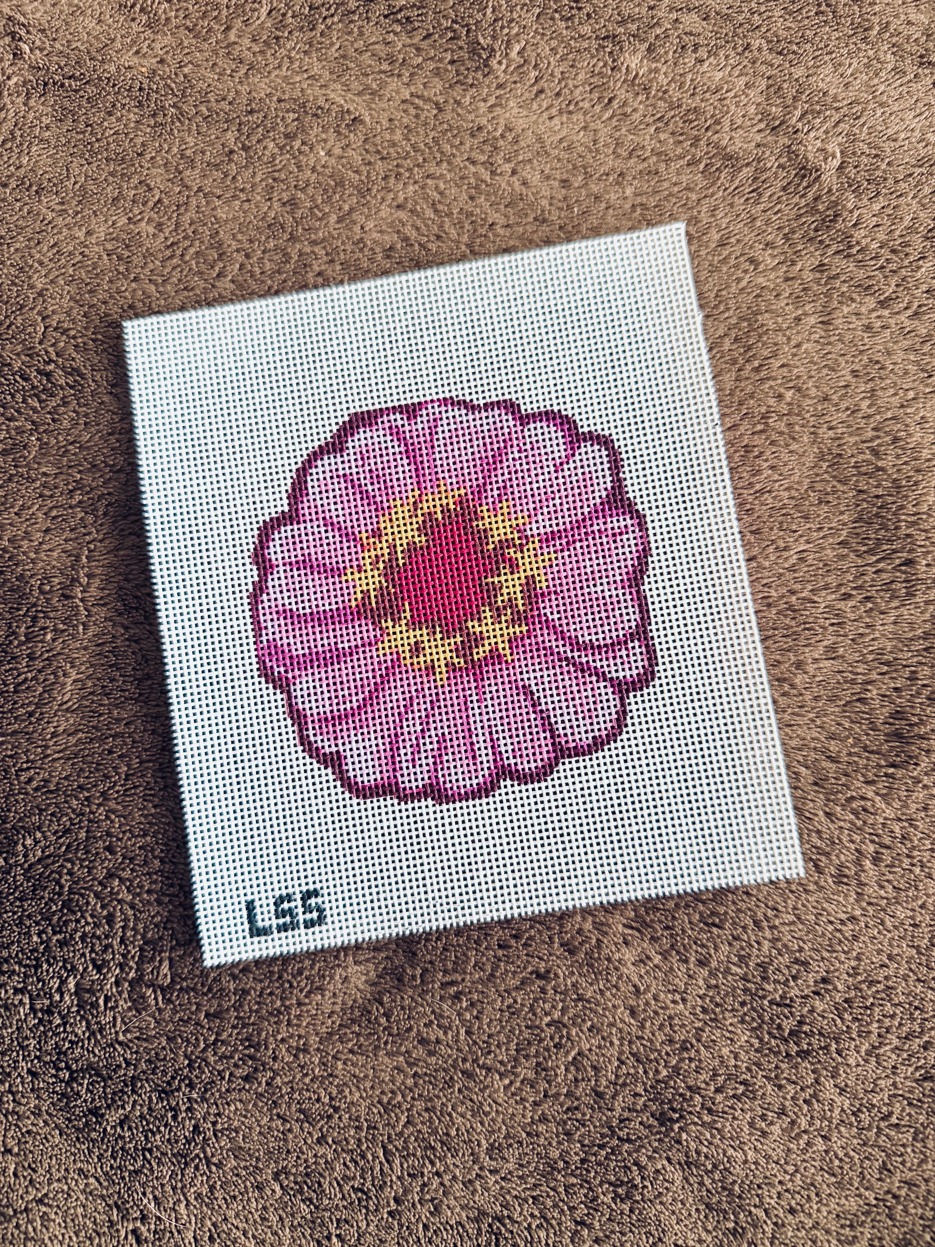 Pink and Purple Zinnia 3" 18 Mono Mesh Needlepoint Canvas