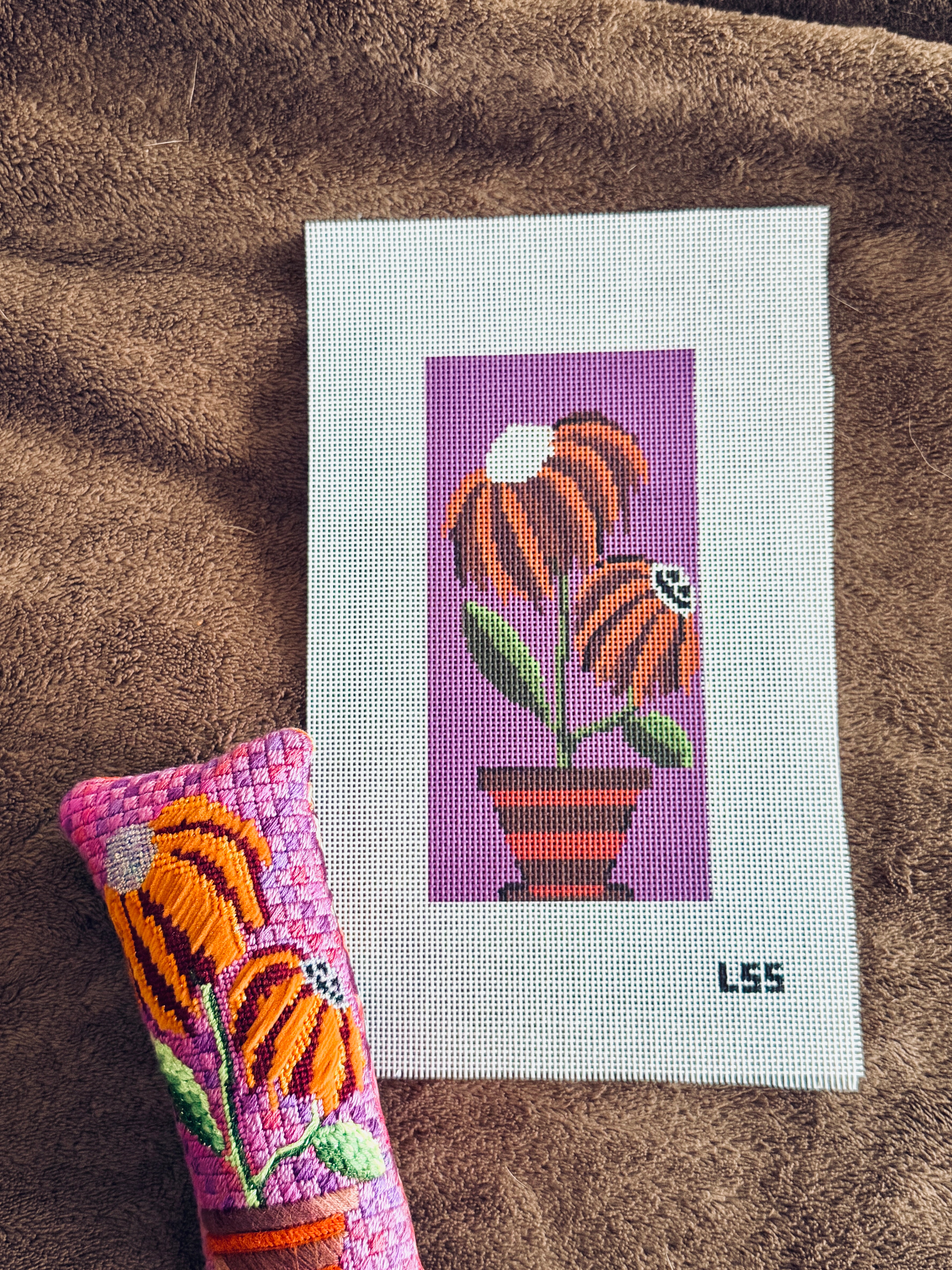 Halloween Coneflower on 18 Mesh Needlepoint Canvas
