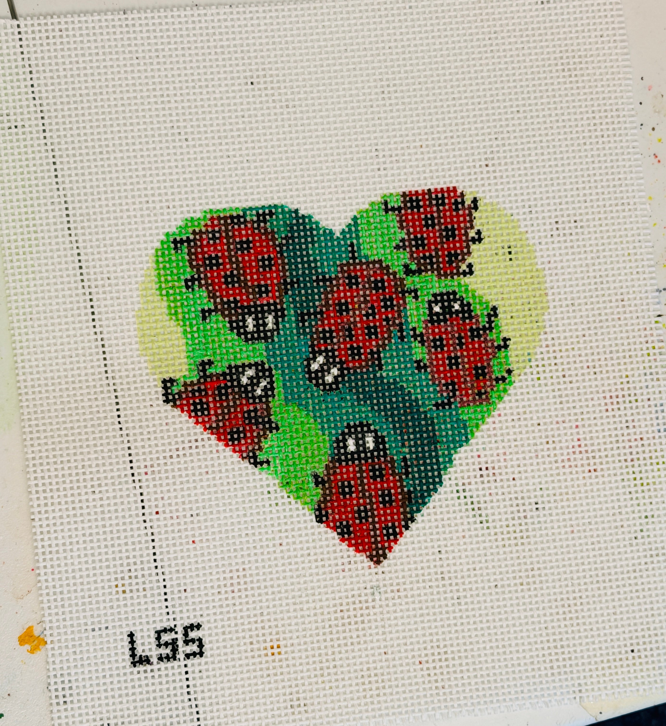 Ladybug Heart Needlepoint Canvas | 13 or 18 Mesh Beginner Project