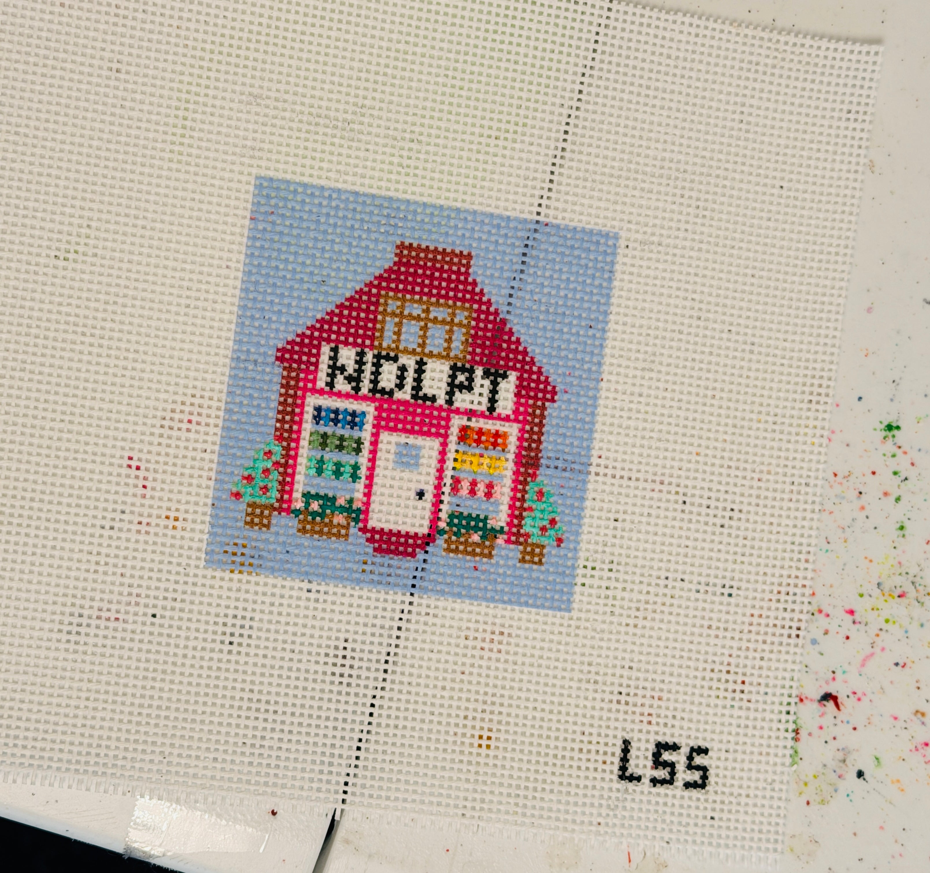 Mini Needlepoint Shop Canvas 18 Mesh, Hand Painted Needlepoint, Craft Lover Gift, Stitching Studio Design, Beginner Needlepoint