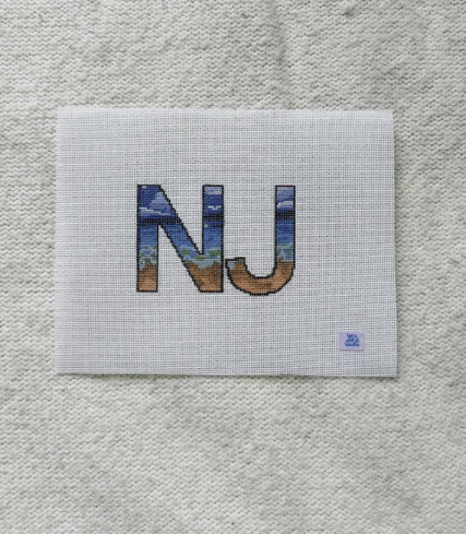 NJ Beach Needlepoint Canvas | New Jersey Beach themed Hand Painted 13 or 18 Mesh Canvas