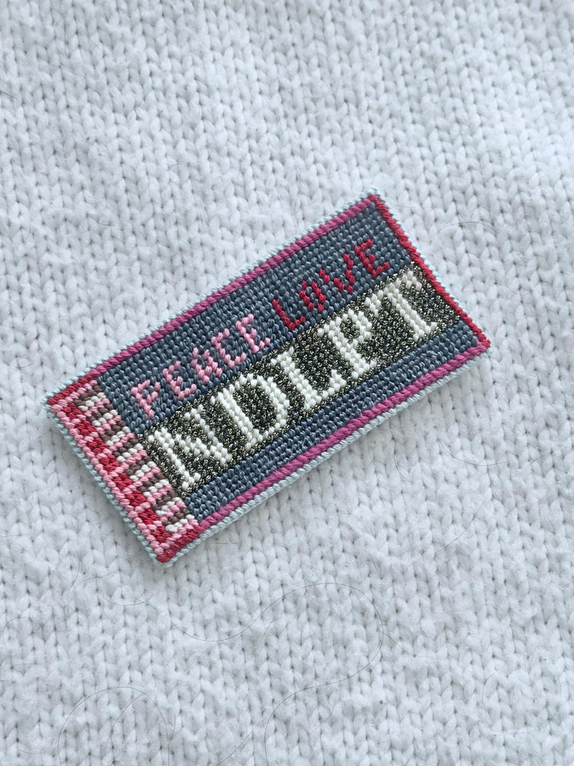 Peace Love NDLPT Matchbox Needlepoint Canvas on Black Sparkle 18 mesh | HandPainted