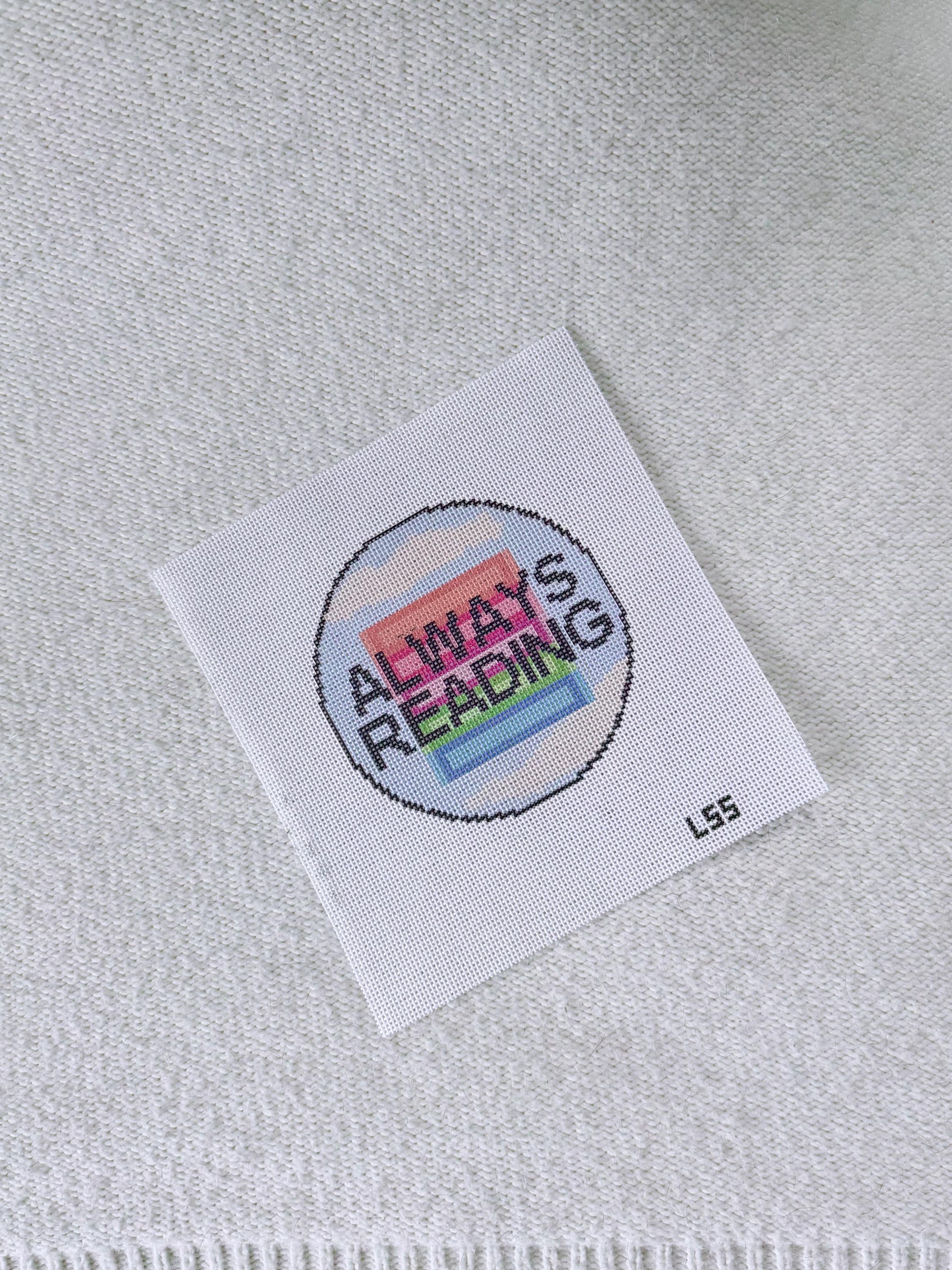 Always Reading Fantasy Bookstack 13 Mesh Needlepoint Canvas | Hand-Painted