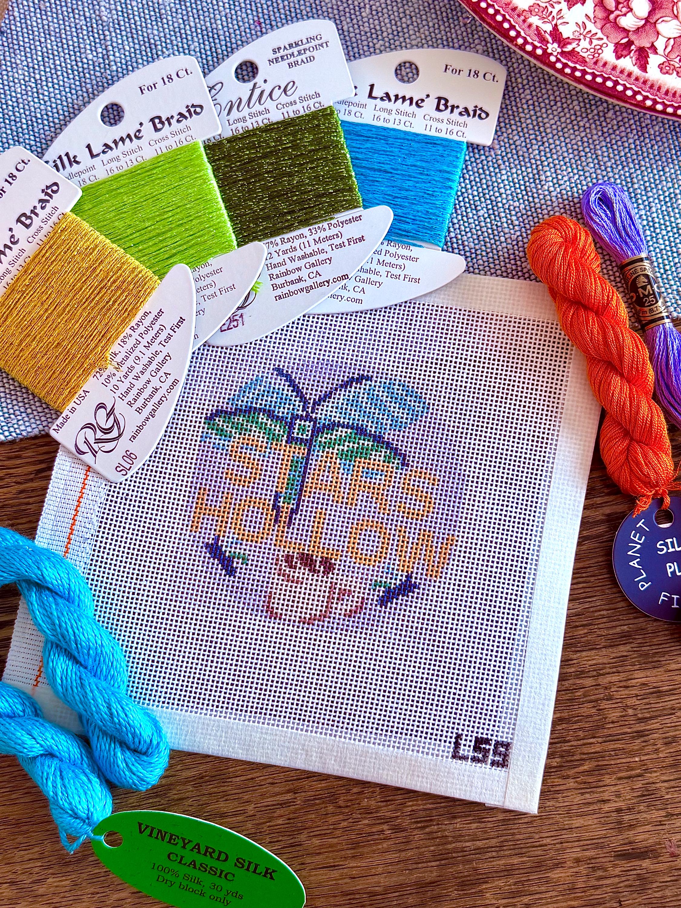 Stars Hollow Dragonfly and Coffee Cup Hand painted Needlepoint Canvas on 18 Mesh - Gilmore Girls inspired Needlepoint