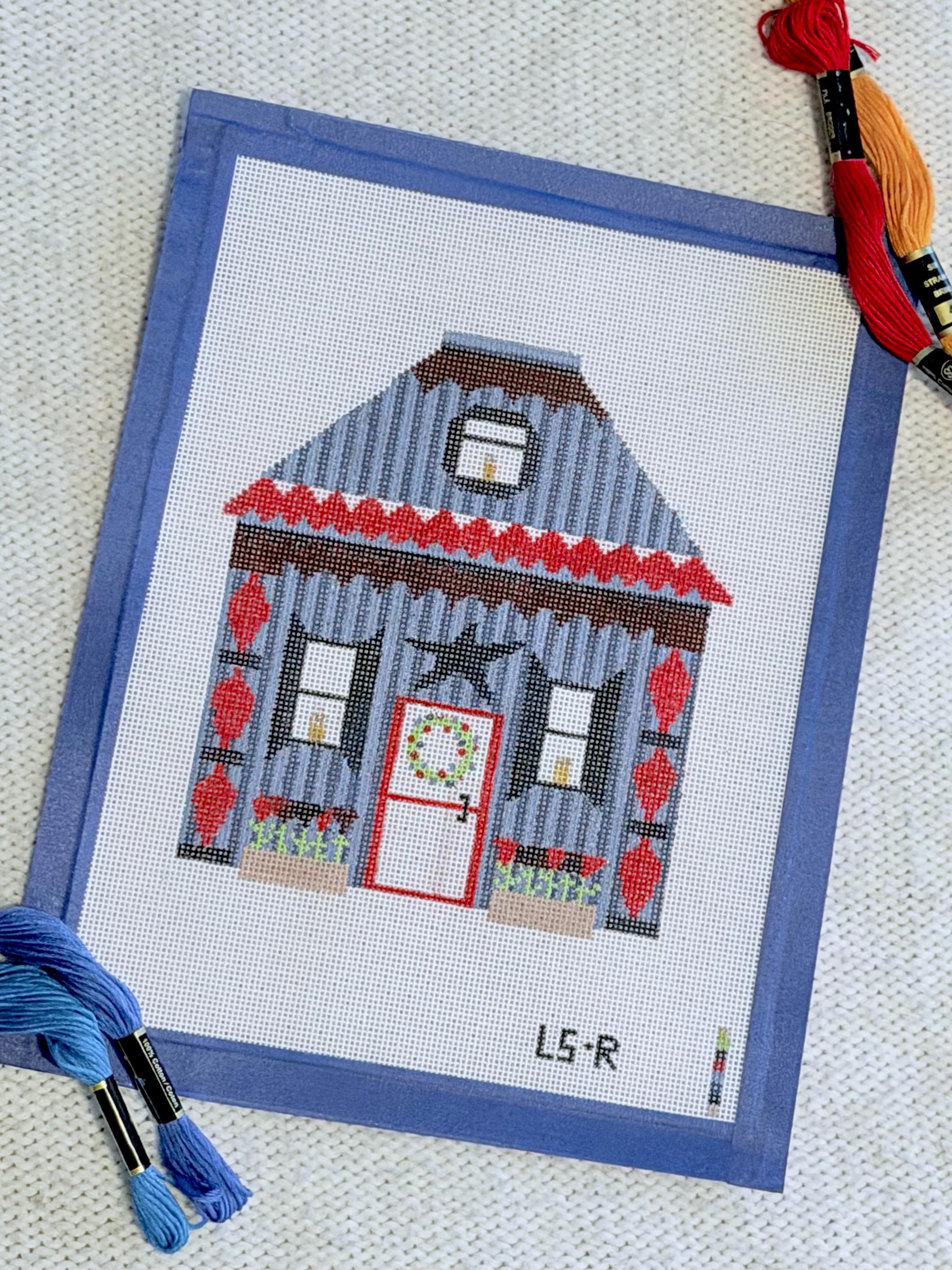 Americana Cottage Hand Painted Needlepoint Canvas, USA 4th of July Theme