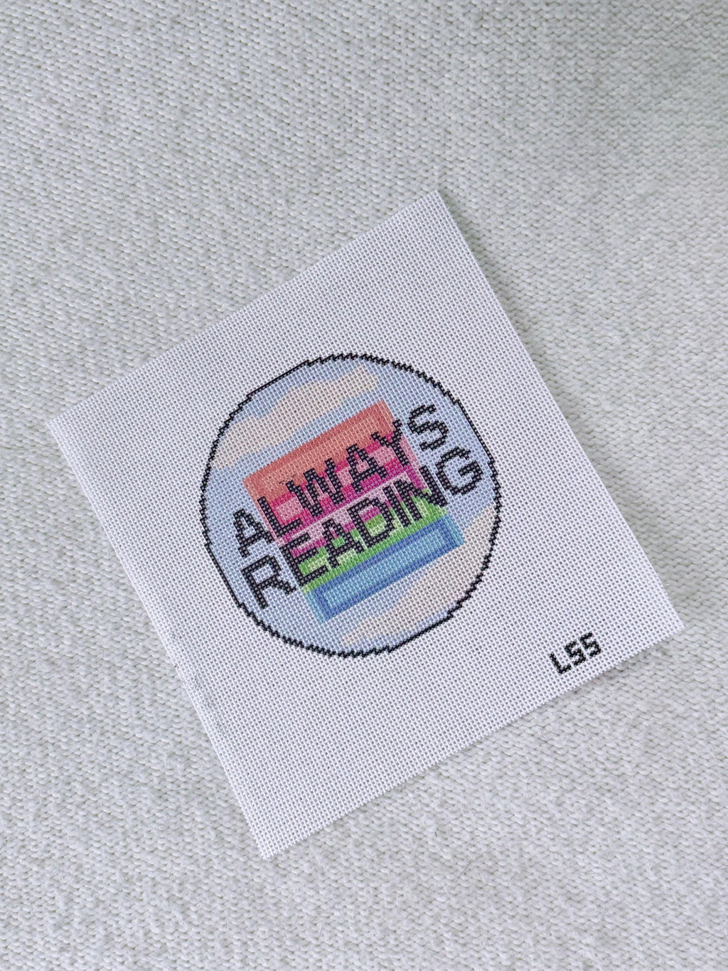 Always Reading Fantasy Bookstack 13 Mesh Needlepoint Canvas | Hand-Painted