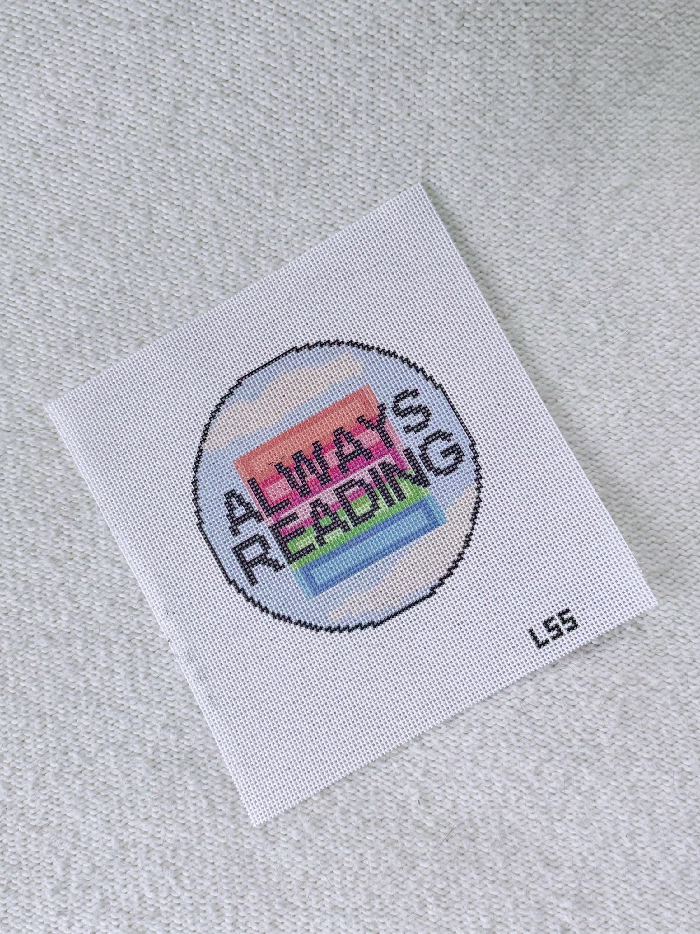 Always Reading Fantasy Bookstack 13 Mesh Needlepoint Canvas | Hand-Painted